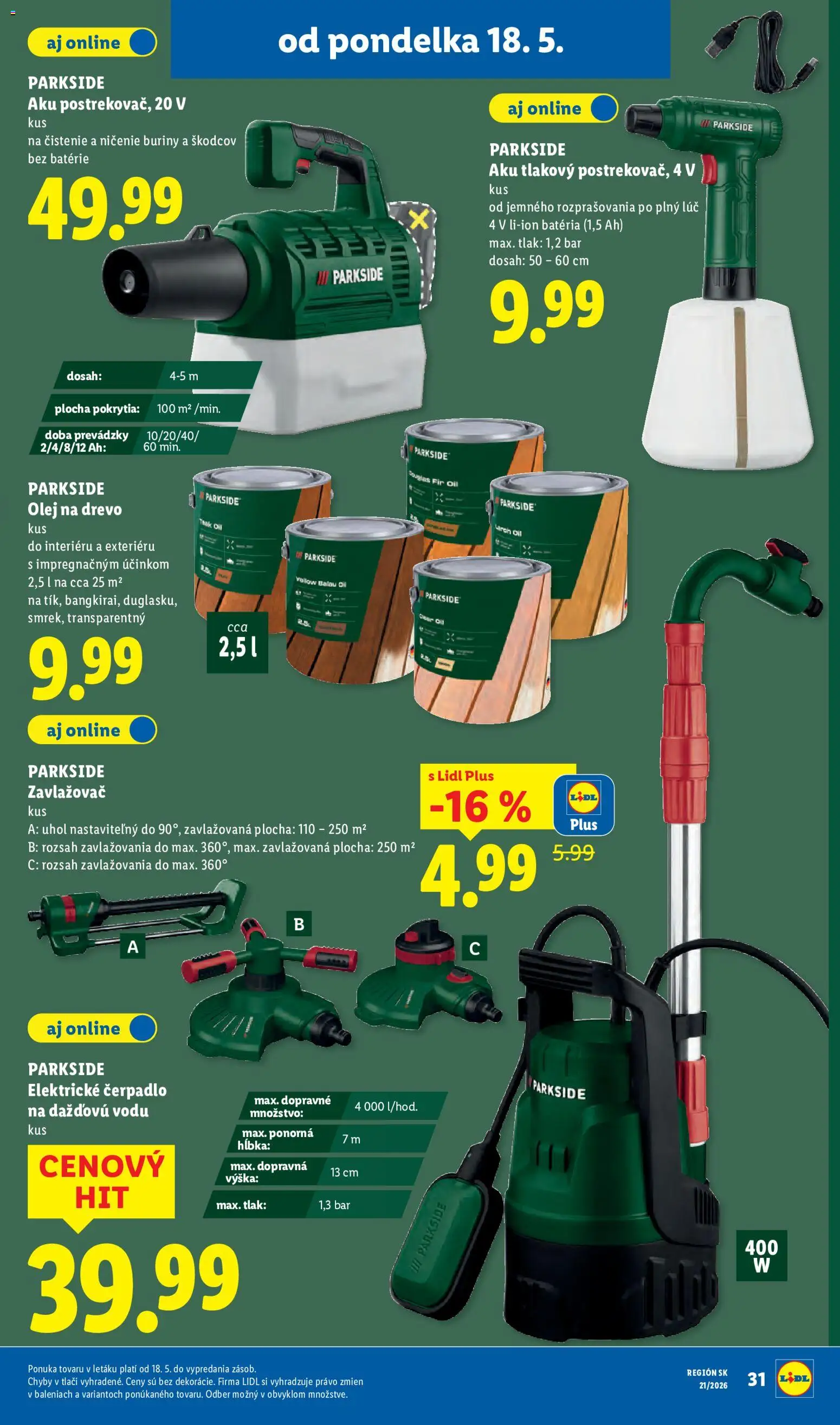 Nové Lidl akcie – leták je platný od 18.05.2026 | Strana: 39 | Produkty: Čerpadlo, Aku, Parkside, Parkside aku