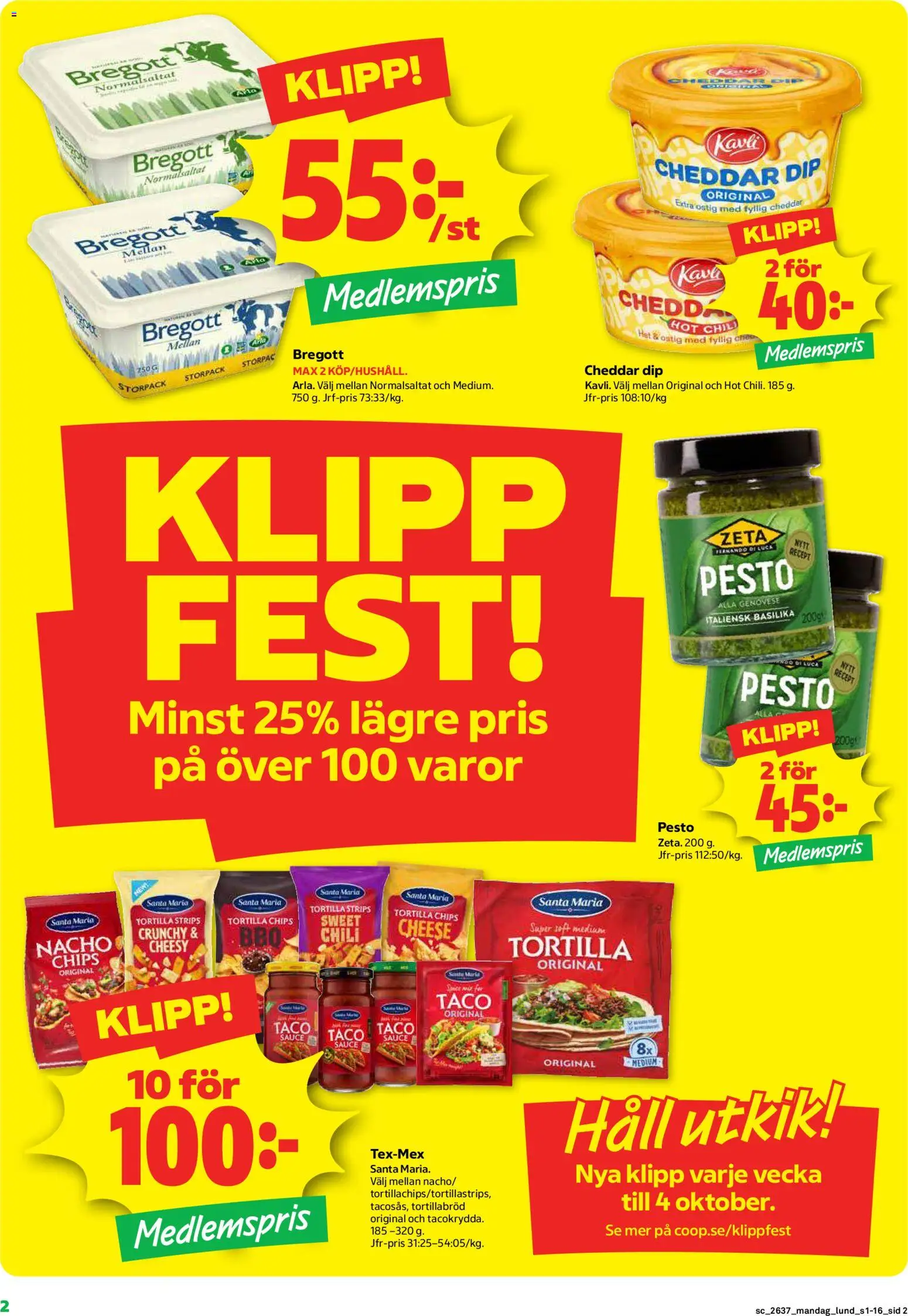 Coop Forum reklamblad aktuell från 07/09/2026 | Sida: 2 | Produkter: Cheddar, Bregott, Häll, Pesto