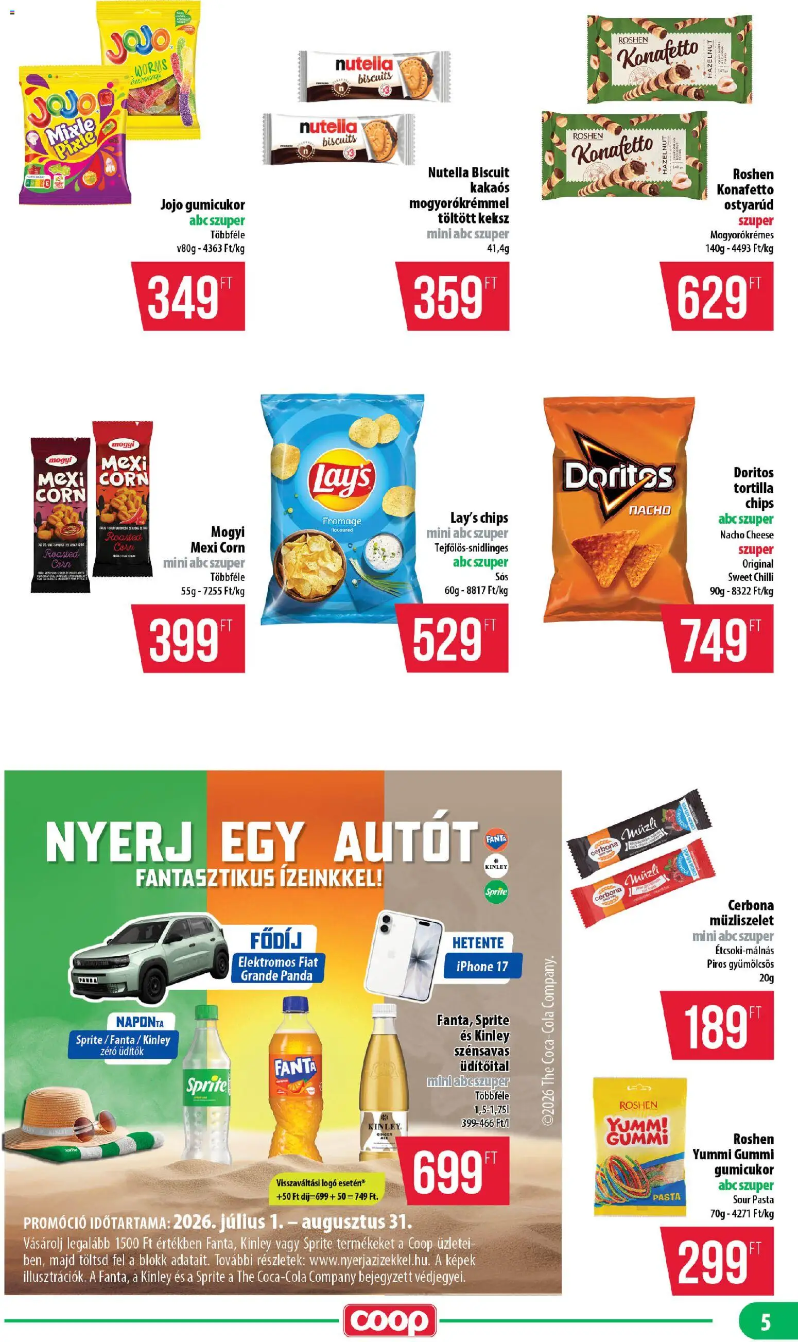 COOP akciós ujság - amely érvényes a következő dátumtól: 2026.07.23. | Oldal: 5 | Termékek: Chips, Fanta, Iphone, Gumicukor