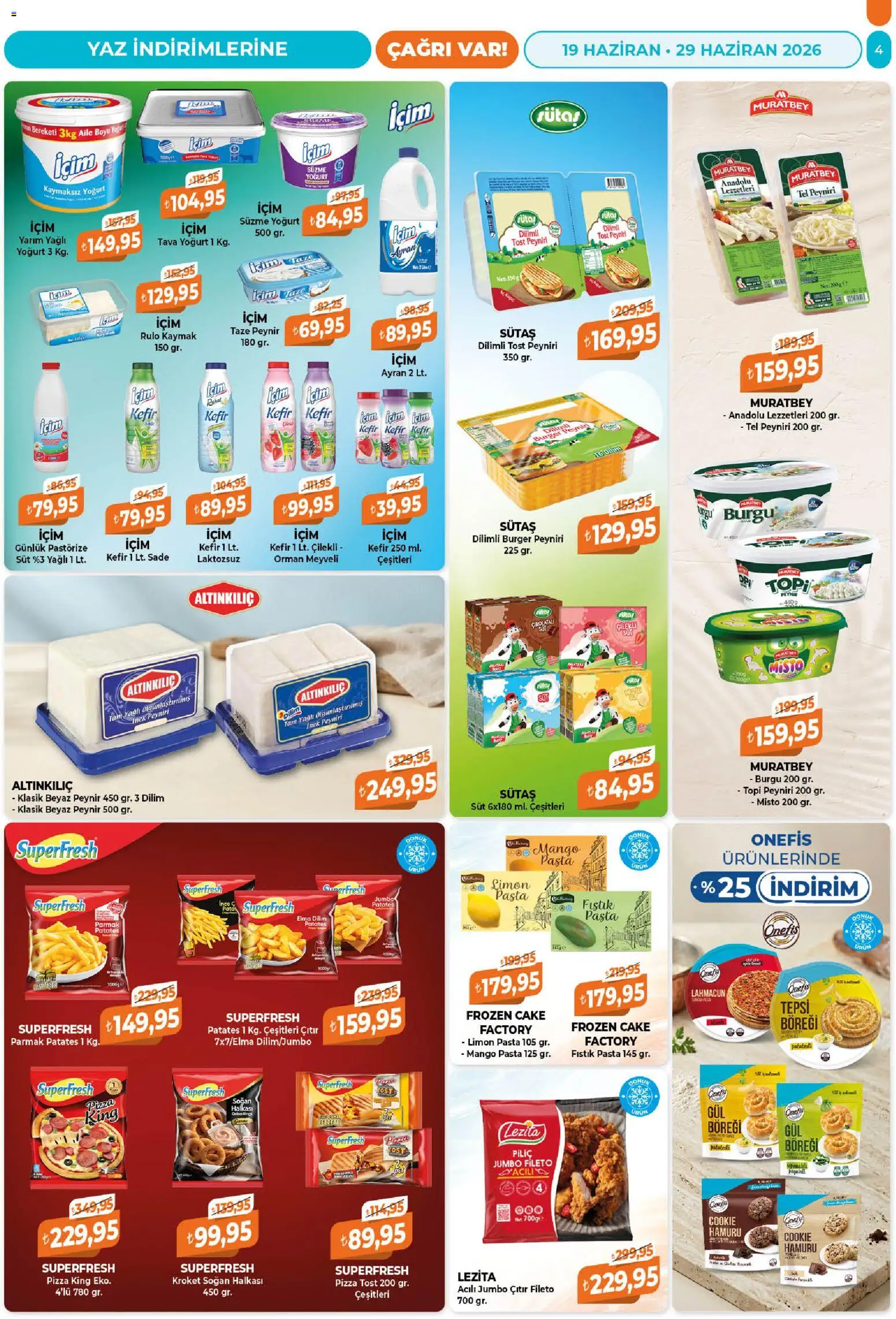 Çağrı Market Katalog - 19.06.2026 tarihinden itibaren geçerlidir | Sayfa: 4 | Ürünler: Süt, Pizza, Soğan, Limon