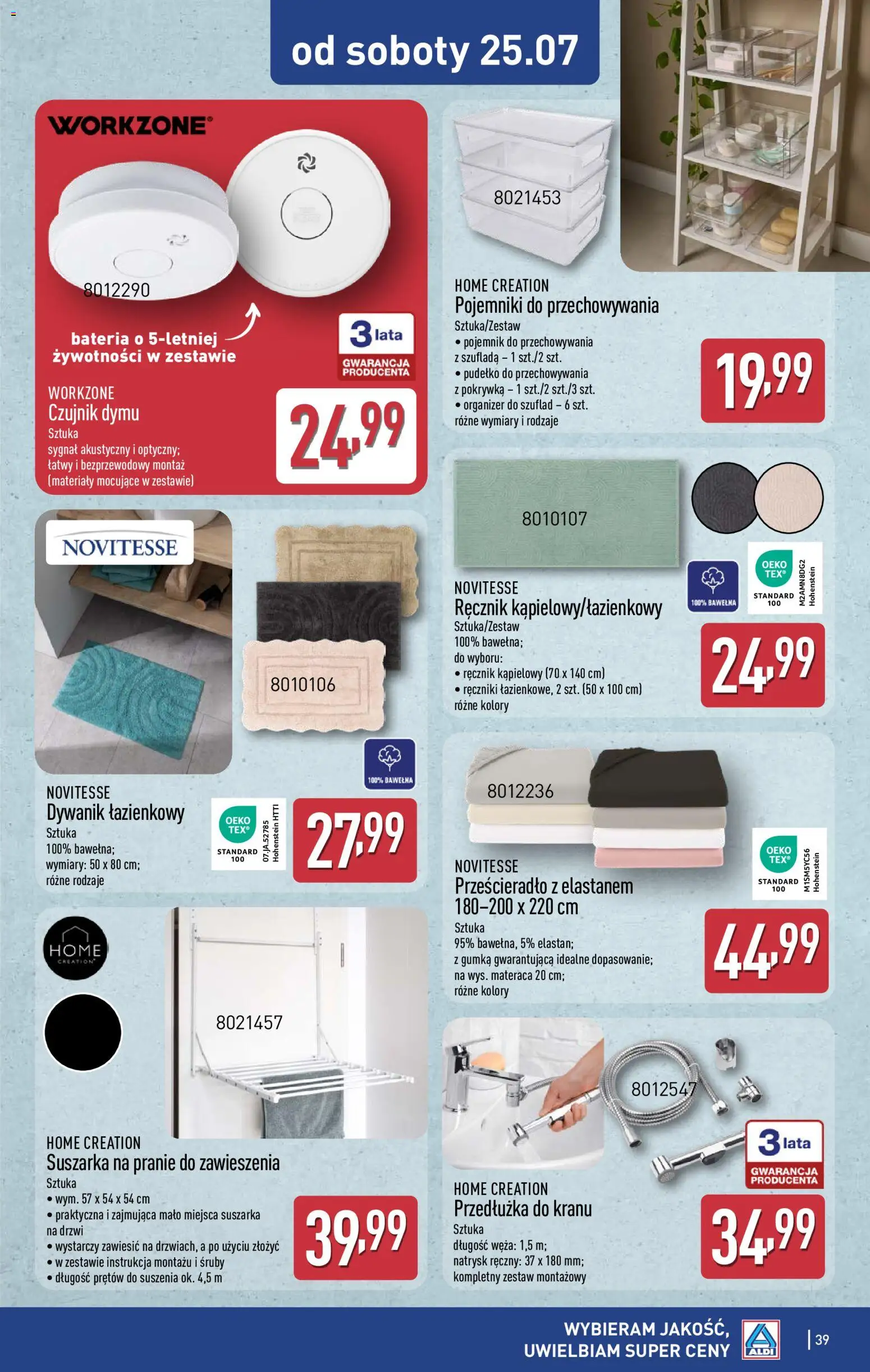 Aldi gazetka od 20.07.2026 | Strona: 39 | Produkty: Suszarka na pranie, Dywanik łazienkowy, Suszarka, Pudełko