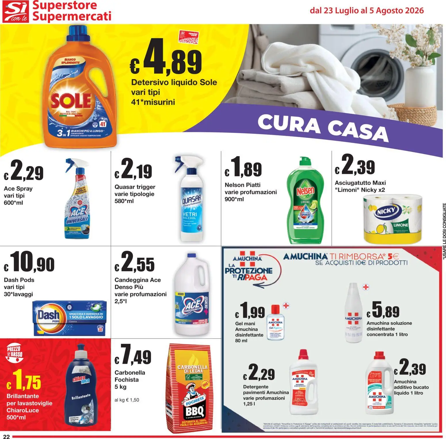Volantino Sì con Te del 23/07/2026 | Pagina: 22 | Prodotti: Detergente, Tè, Candeggina, Limone