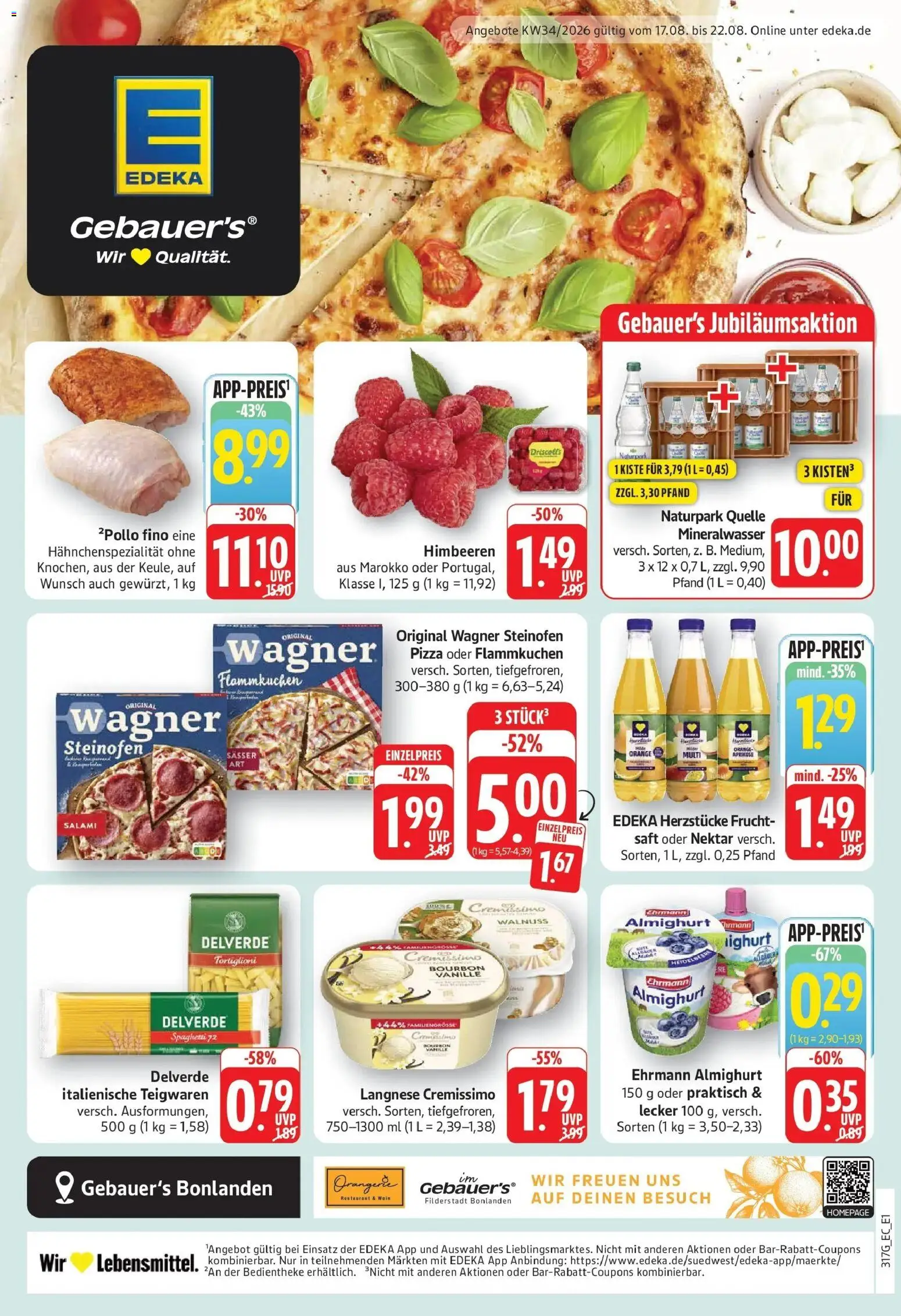 Edeka Prospekt Filderstadt-Bonlanden (ab 17.08.2026) » Angebote Online | Seite: 1 | Produkte: Ehrmann almighurt, Vanille, Pizza, Bourbon