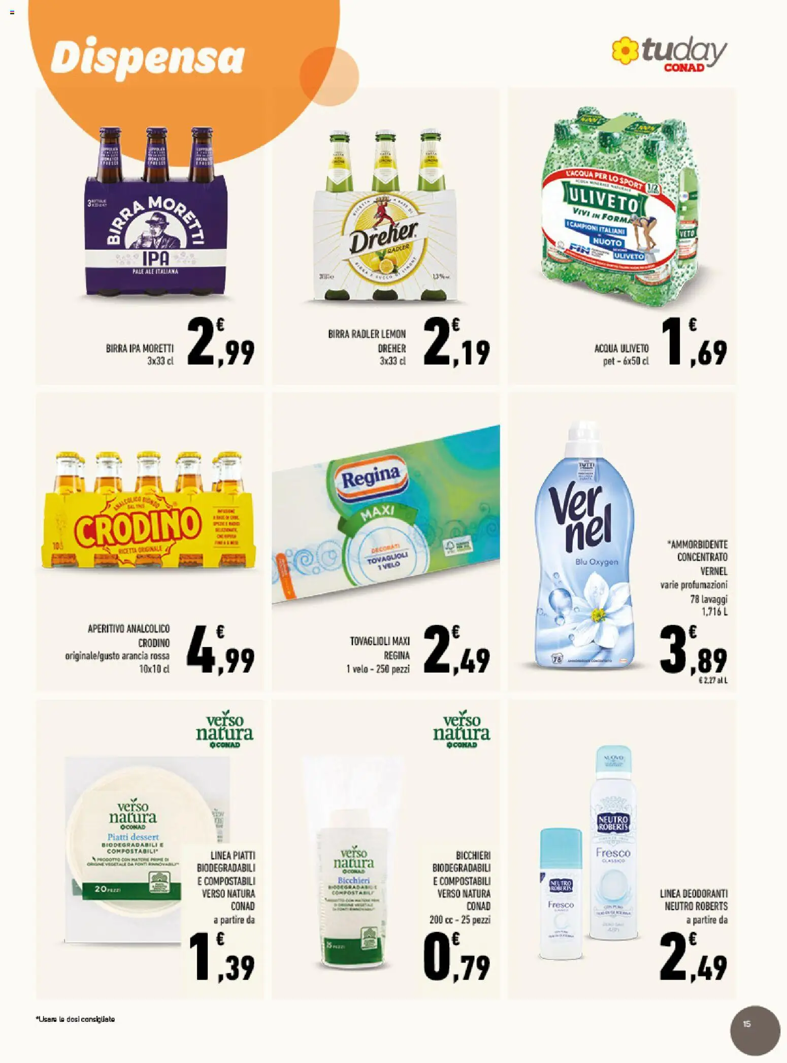 Volantino Conad del 12/08/2026 | Pagina: 15 | Prodotti: Birra, Ammorbidente, Piatti, Aperitivo