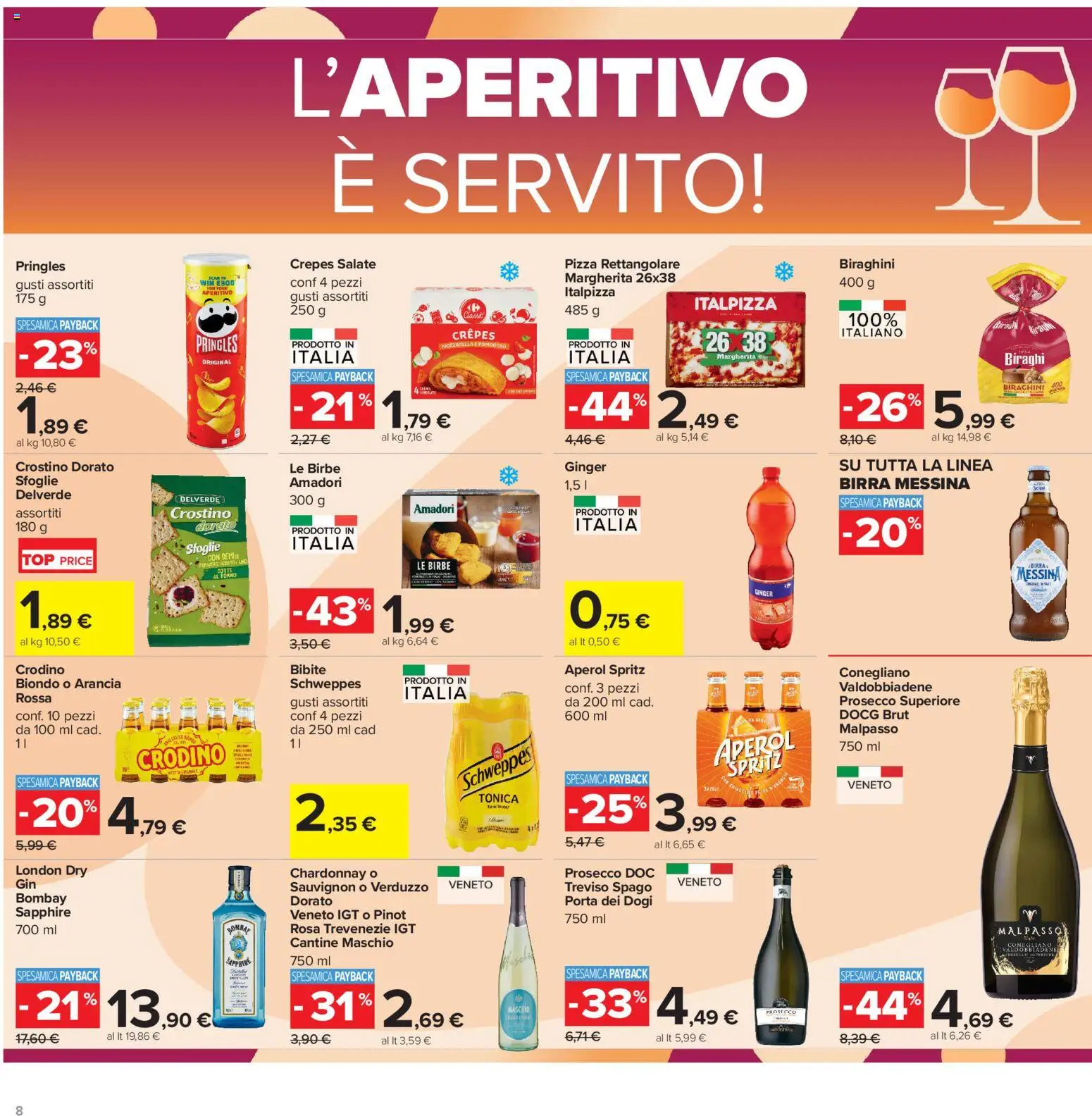 Volantino Carrefour del 16.06.2026 | Pagina: 8 | Prodotti: Prosecco, Mozzarella, Arancia, Aperol