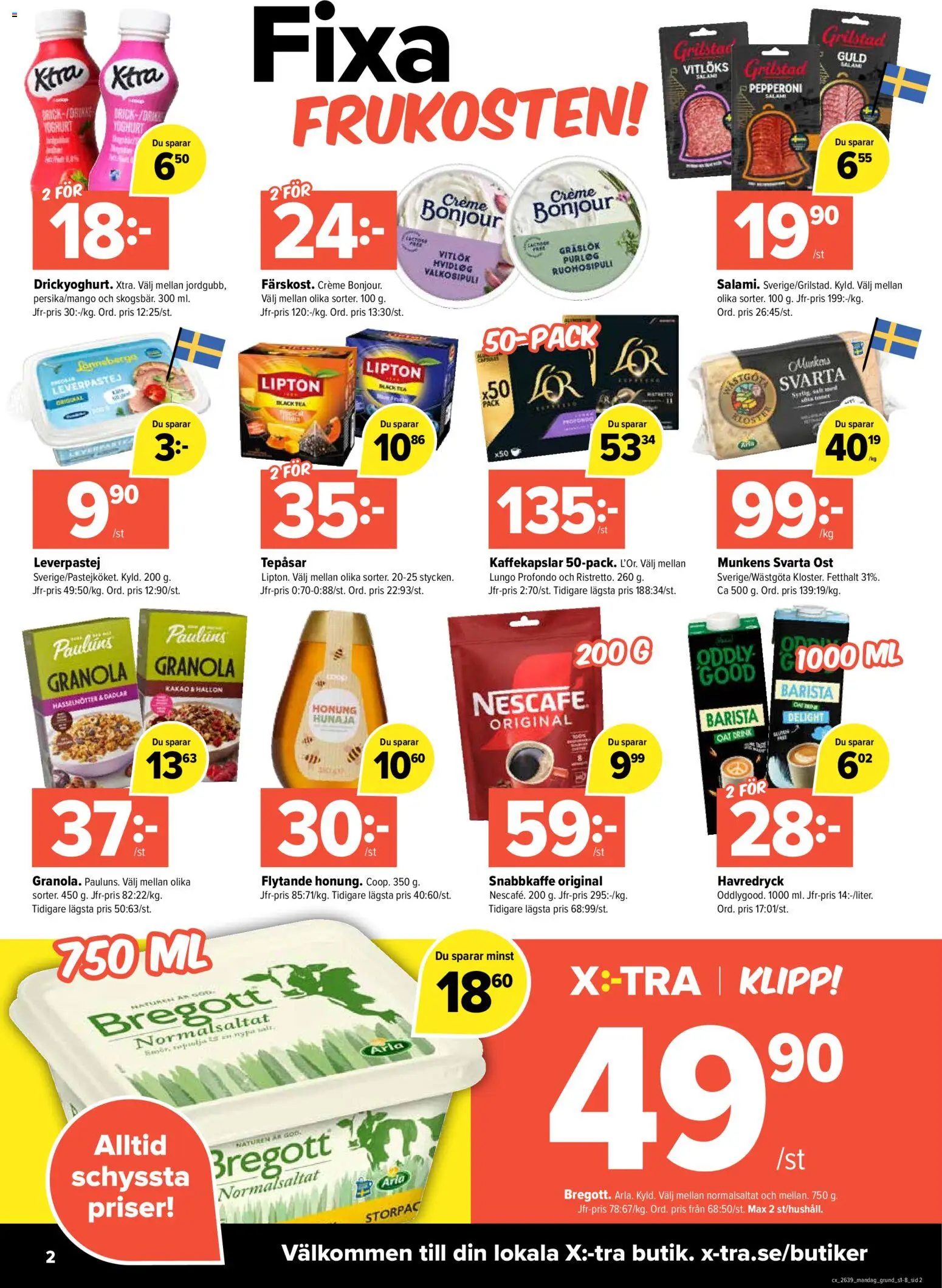 Coop X:-TRA reklamblad aktuell från 21/09/2026 | Sida: 2 | Produkter: Bregott, Ost, Vitlök, Hallon