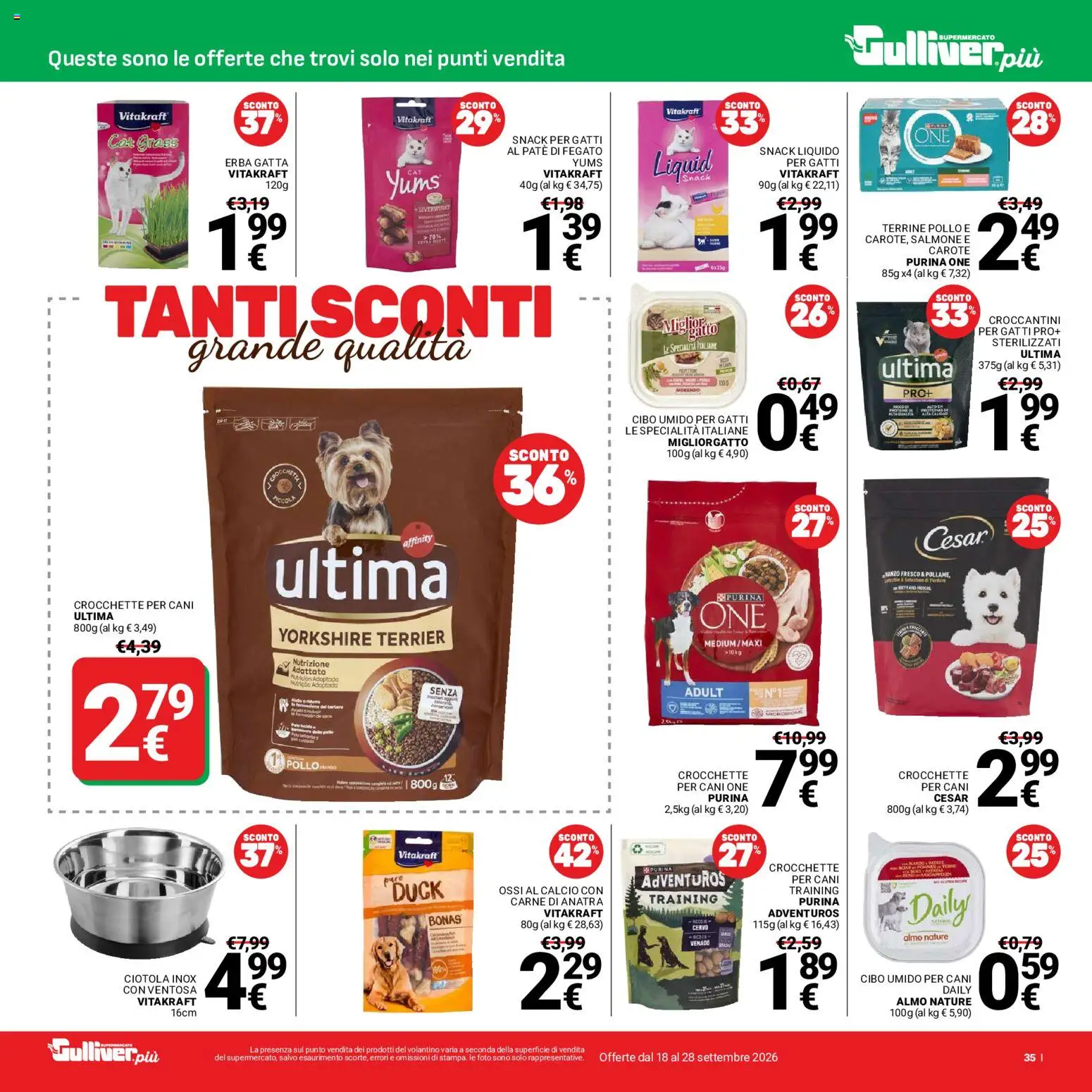 Volantino Gulliver del 18/09/2026 | Pagina: 35 | Prodotti: Carne, Fegato, Specialità, Ciotola