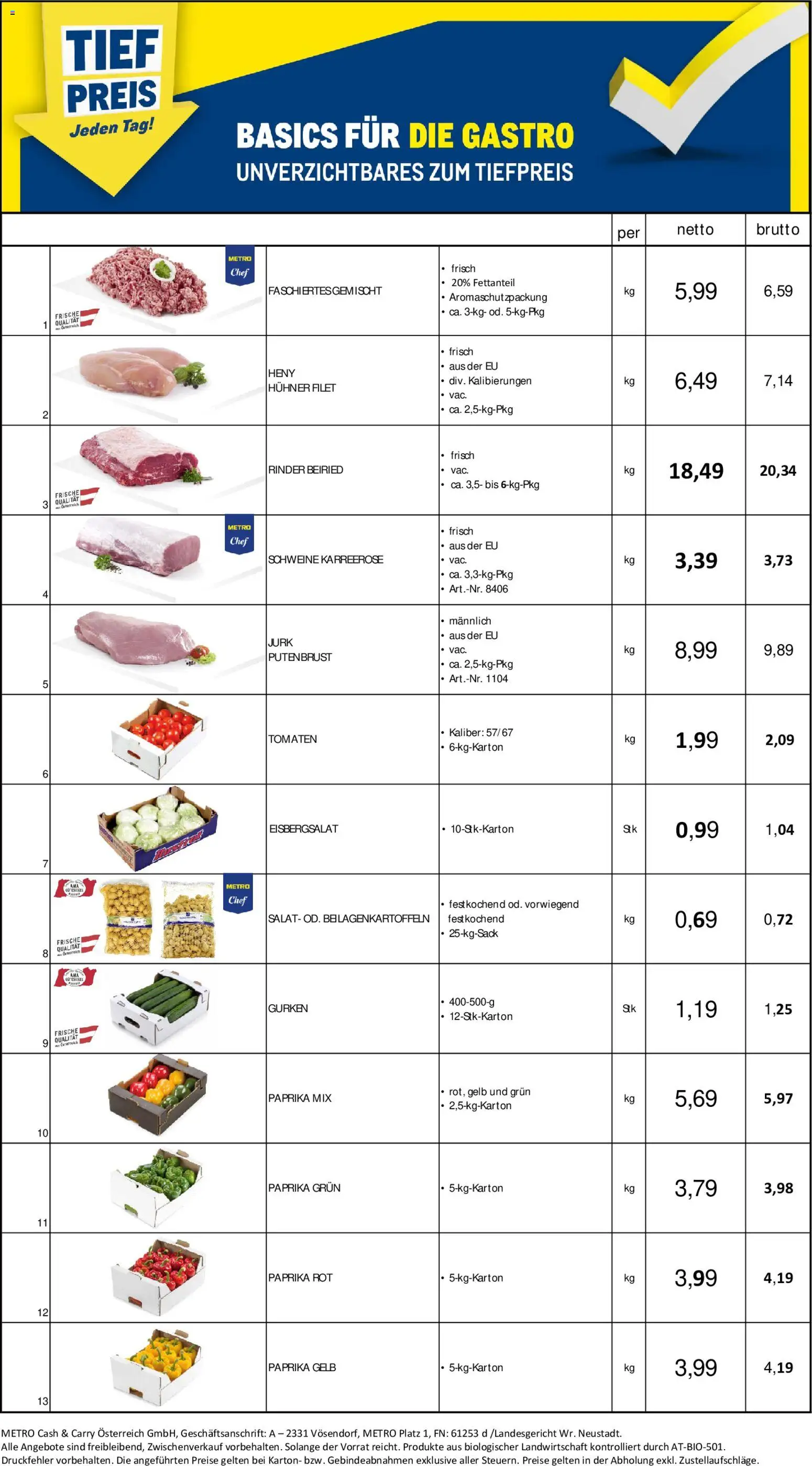 Metro angebote Tief Preis gültig ab 07.07.2026 | Seite: 1 | Produkte: Gurken, Salat, Tomaten