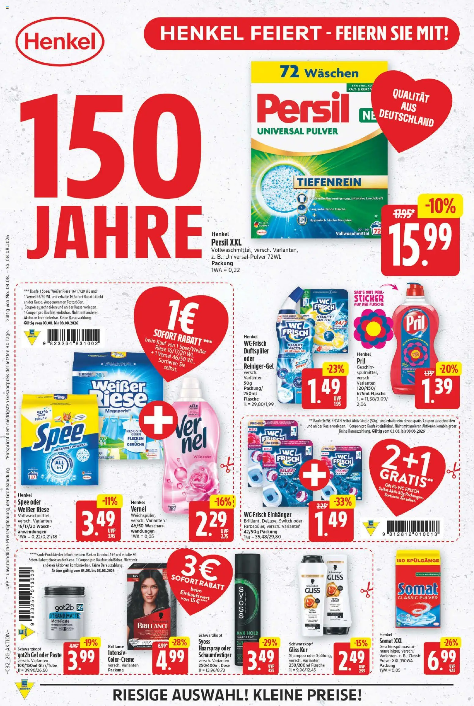 E center Prospekt – gültig ab 03.08.2026 | Seite: 20 | Produkte: Haarspray, Spee, Wc frisch, Vernel