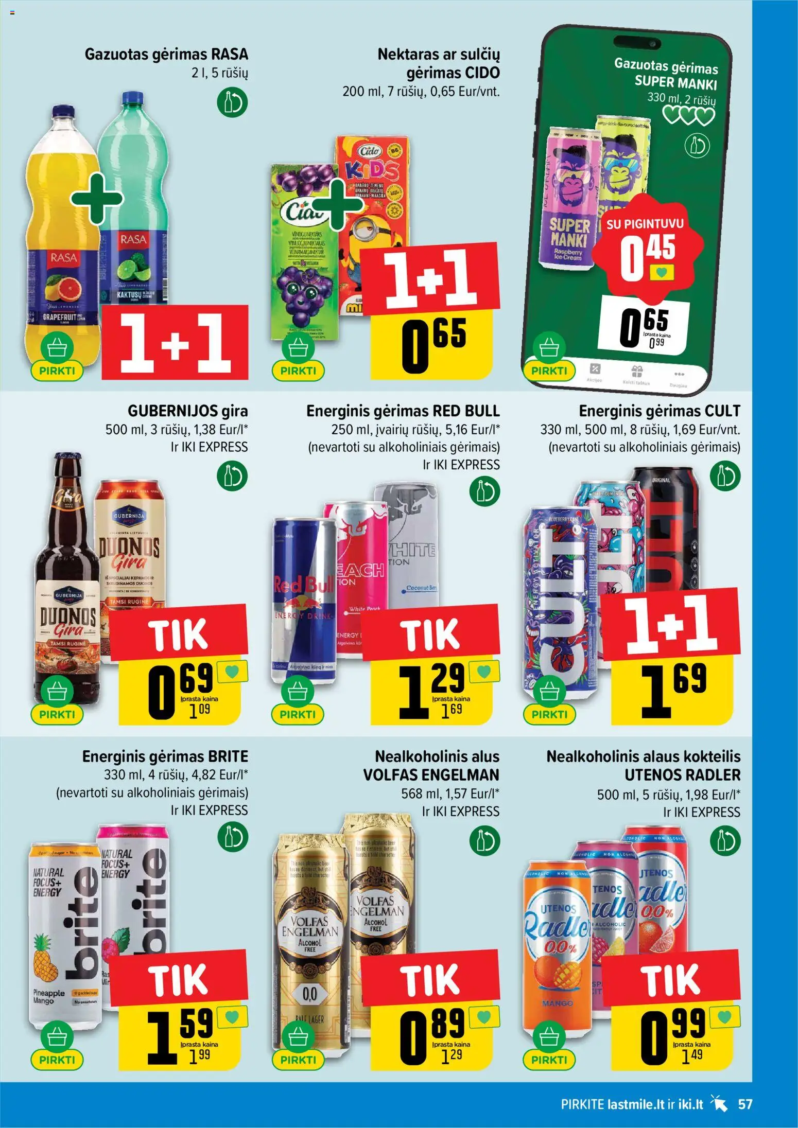 IKI akcijos nuo 2026.09.07 | Puslapis: 57 | Prekių: Nealkoholinis alus, Energinis gėrimas, Alus