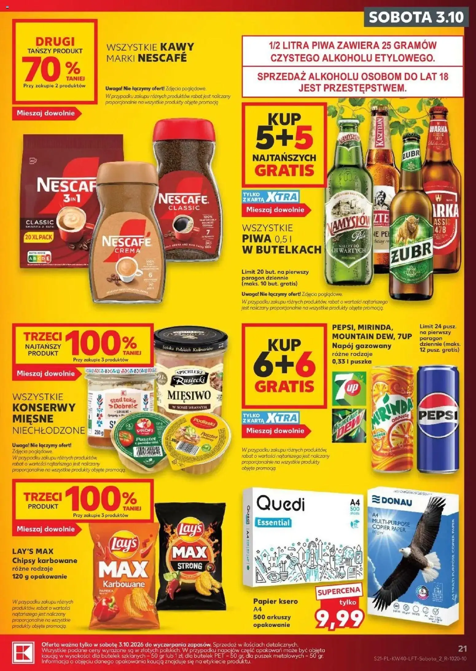Kaufland gazetka od 01.10.2026 - od jutra PDF | Strona: 21 | Produkty: Karta, Chipsy, Kawa rozpuszczalna, Papier ksero