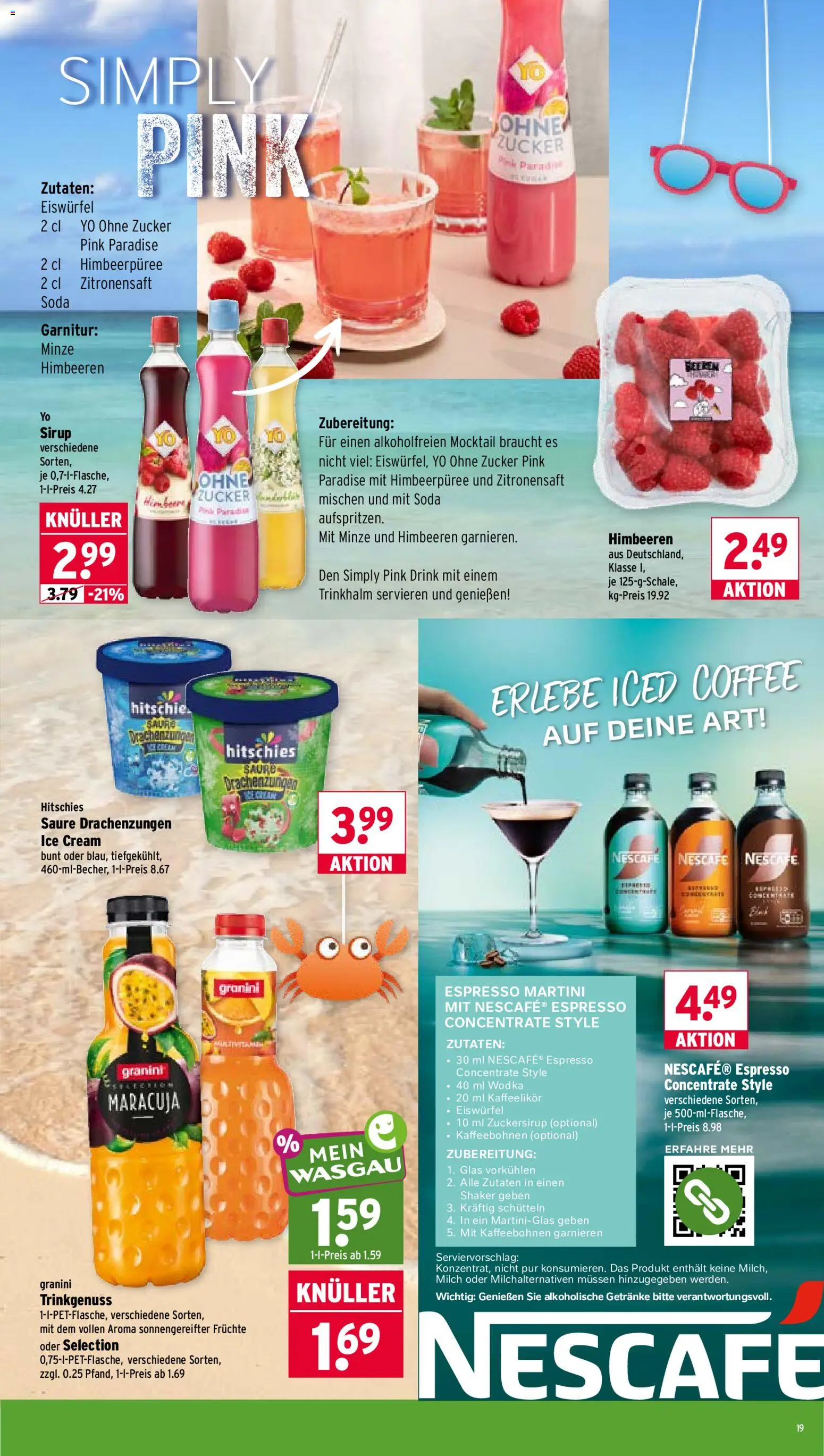 Wasgau Prospekt – gültig ab 10.08.2026 | Seite: 19 | Produkte: Martini, Himbeeren, Milch, Sirup