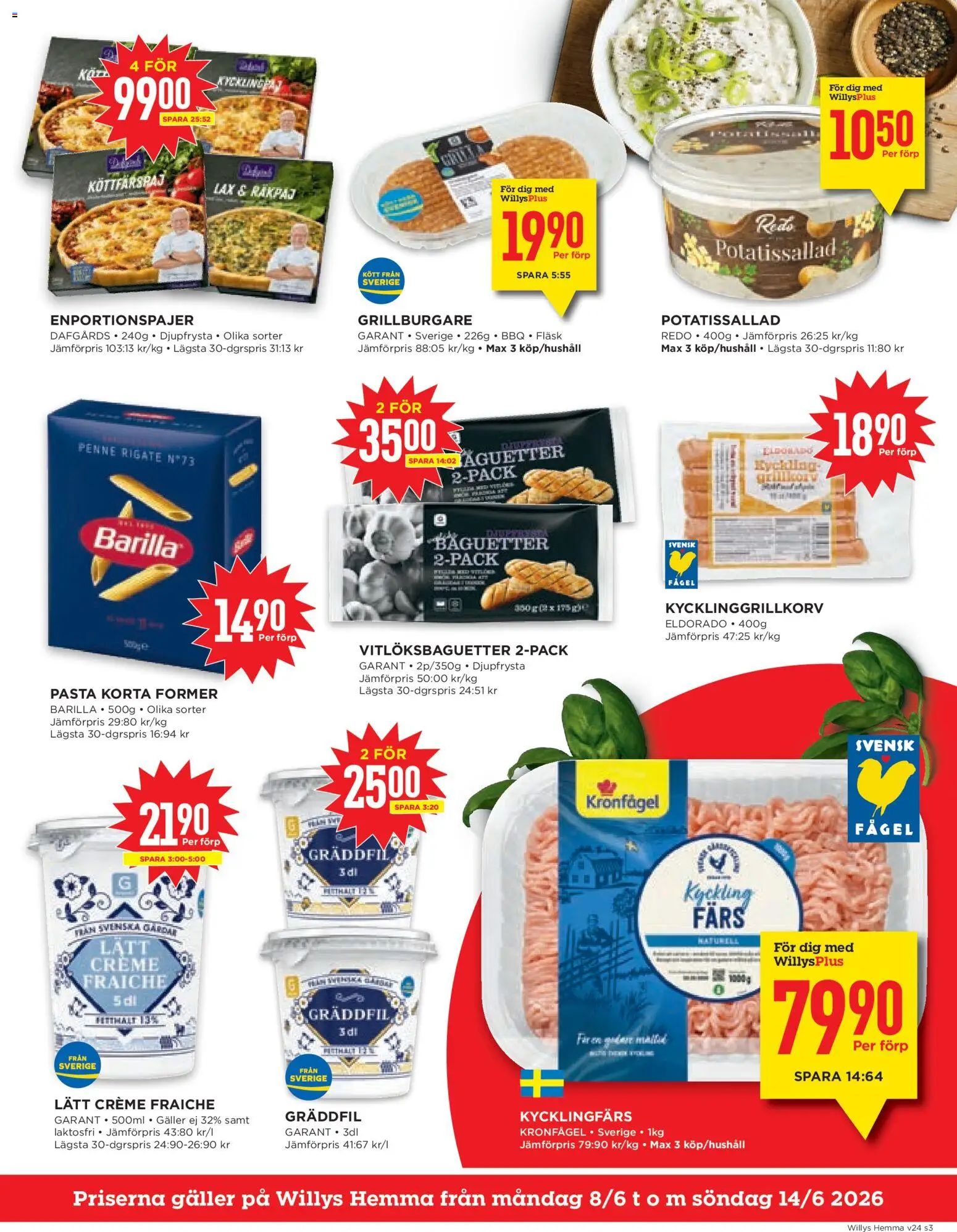 Willys reklamblad aktuell från 08.06.2026 | Sida: 3 | Produkter: Galler, Lax, Creme fraiche, Gräddfil
