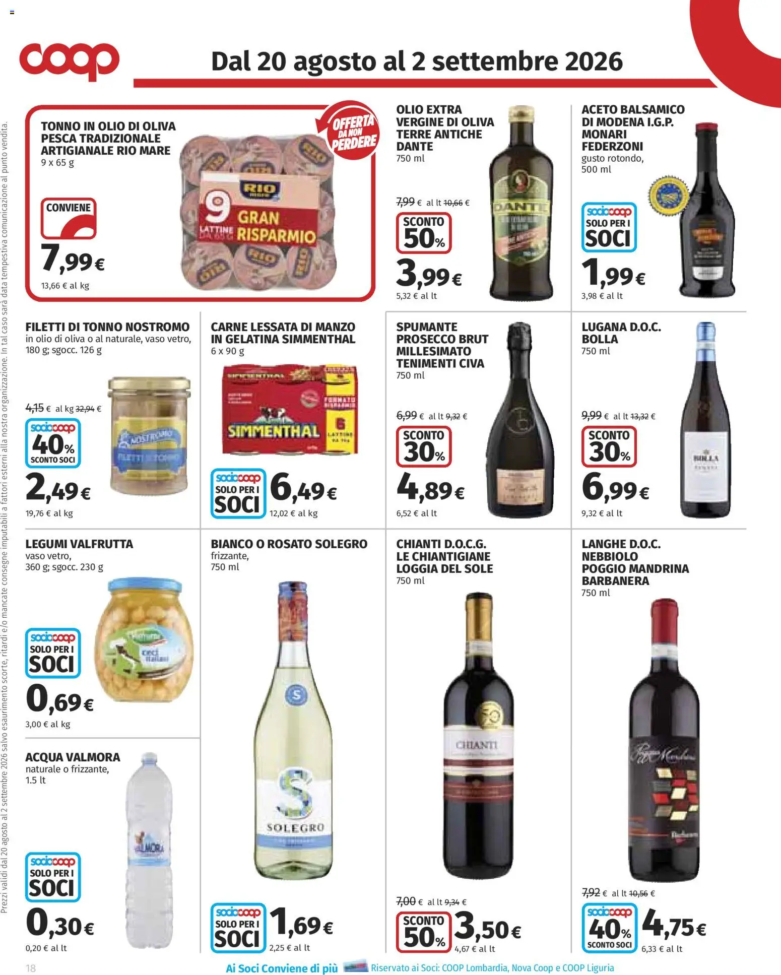 Volantino COOP del 20/08/2026 | Pagina: 18 | Prodotti: Olio, Tonno, Aceto, Olio di Oliva