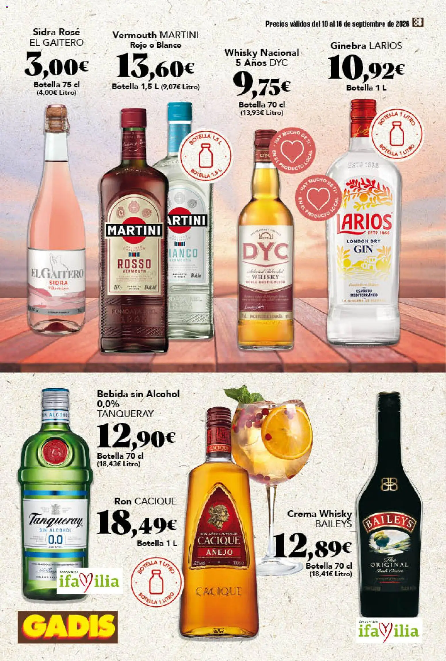 Gadis folleto │ válido desde el 10/09/2026 | Página: 38 | Productos: Baileys, Ginebra, Sidra, Martini