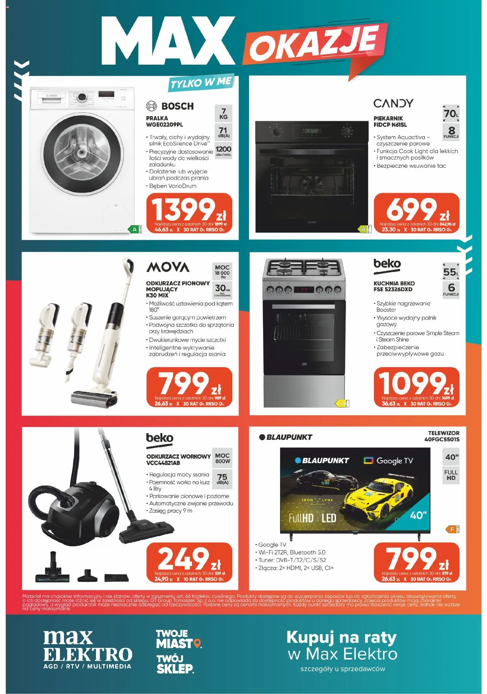Max elektro gazetka od 30.07.2026 | Strona: 12 | Produkty: Telewizor, Piekarnik, Odkurzacz, Odkurzacz pionowy