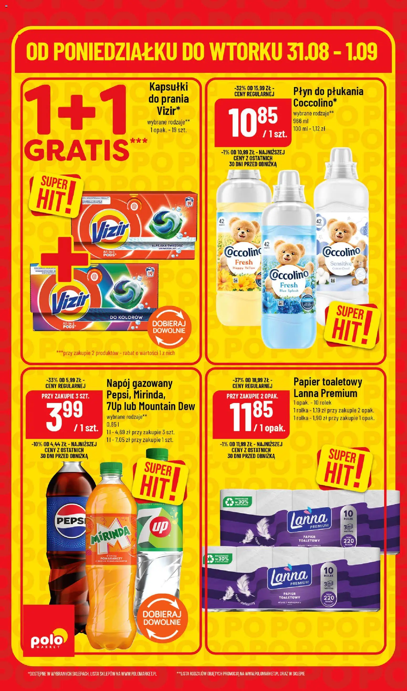 Nowa POLOmarket gazetka od jutra 31.08.2026 | Strona: 6 | Produkty: Płyn do płukania, Kapsułki, Papier toaletowy, Coccolino