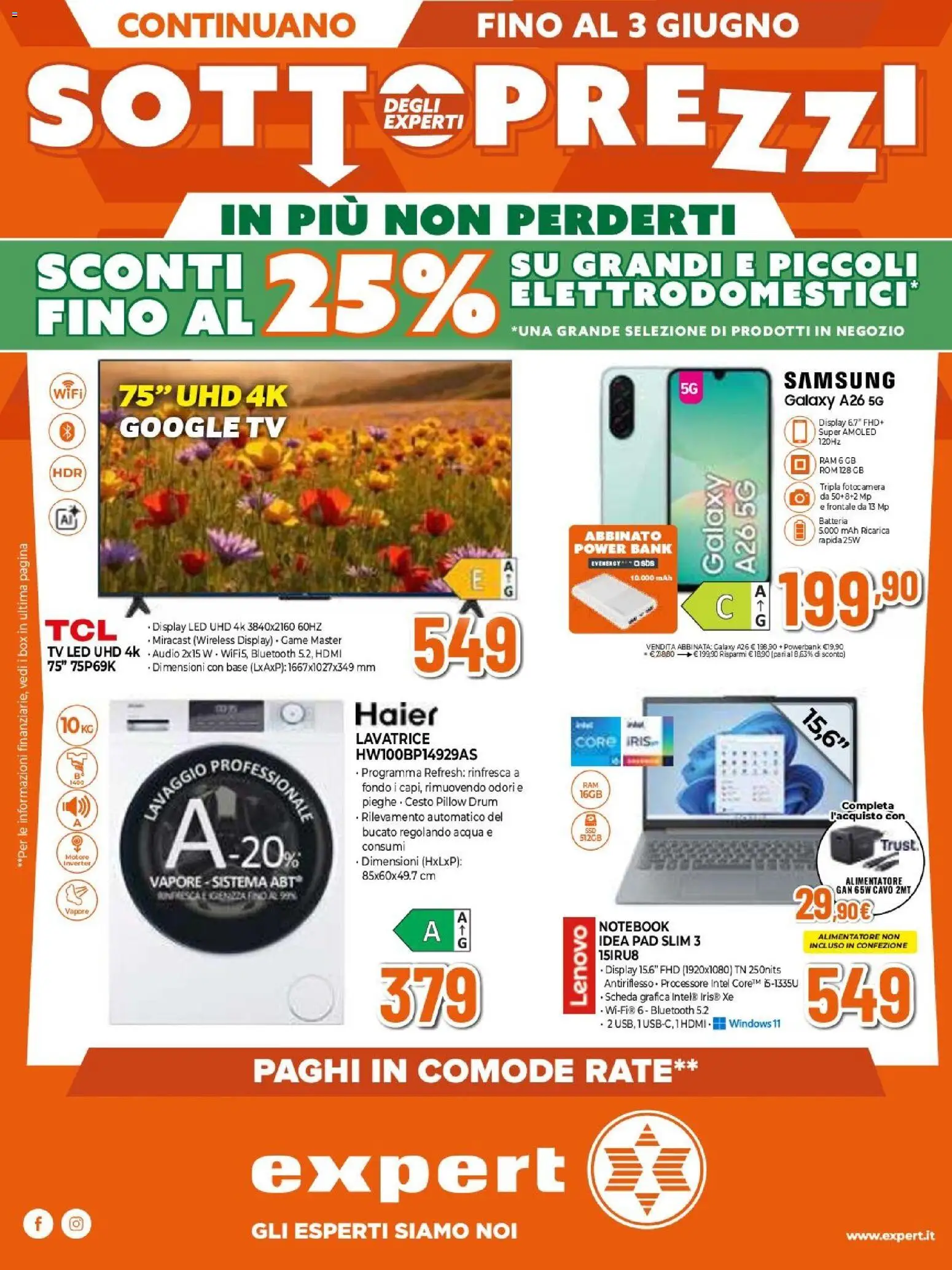 Volantino Expert del 21.05.2026 | Pagina: 1 | Prodotti: Samsung Galaxy, Power bank, Fotocamera, Batteria