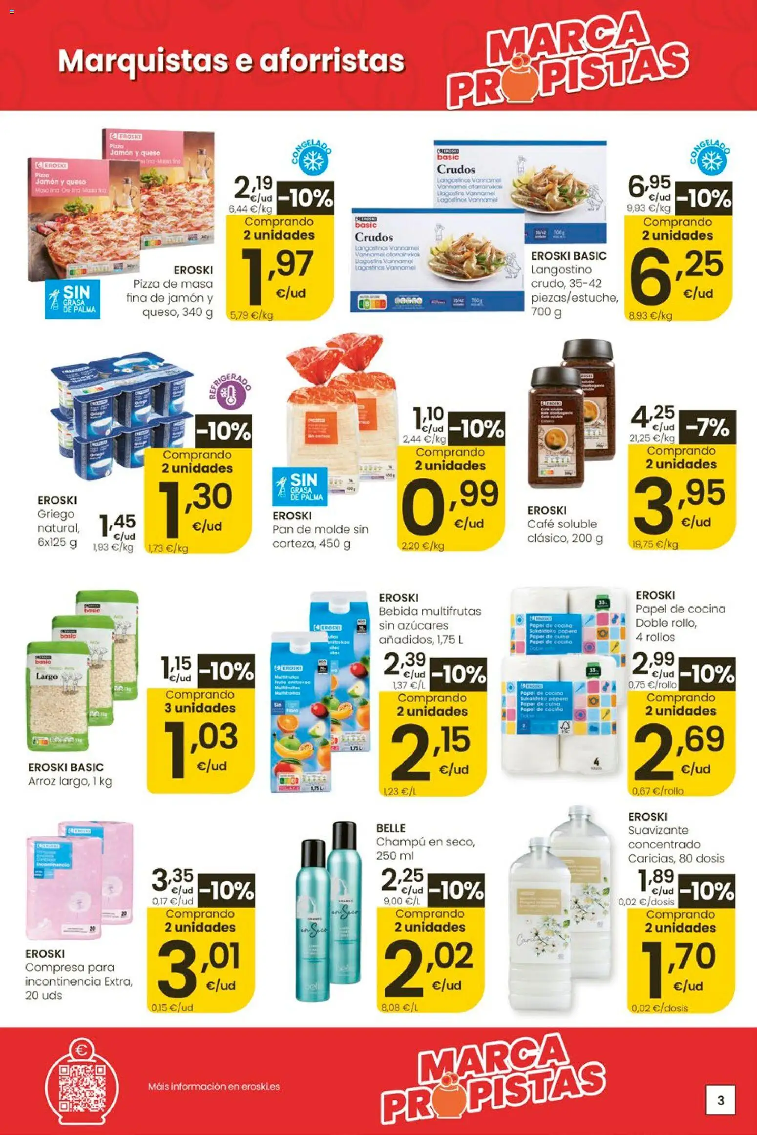 Eroski Ofertóns de verán │ válido desde el 28.05.2026 | Página: 3 | Productos: Café, Suavizante, Cocina, Langostino