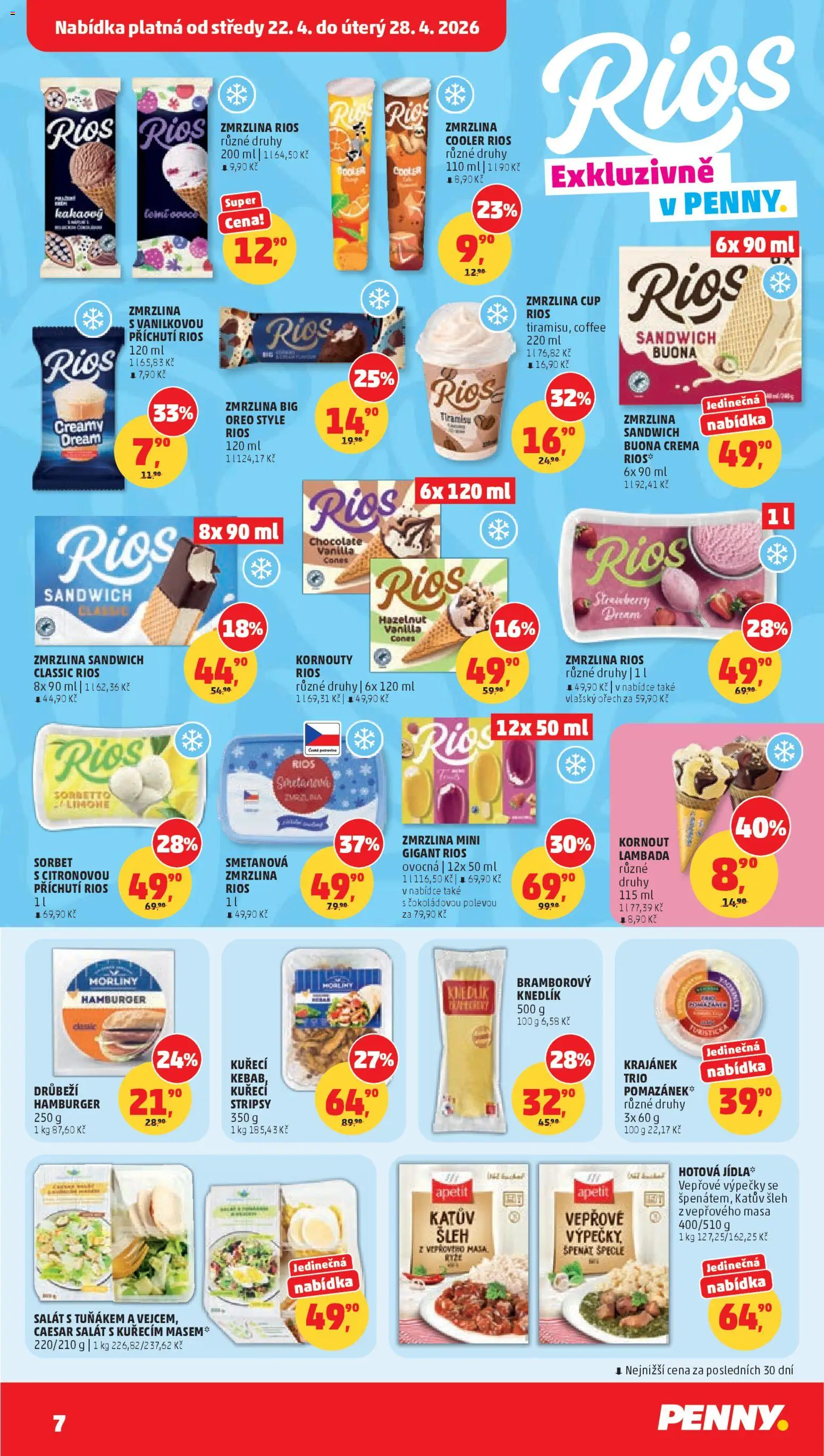 Penny Market leták od 22.04.2026 | Strana: 7 | Produkty: Špecle, Špenát, Rios zmrzlina, Sorbet