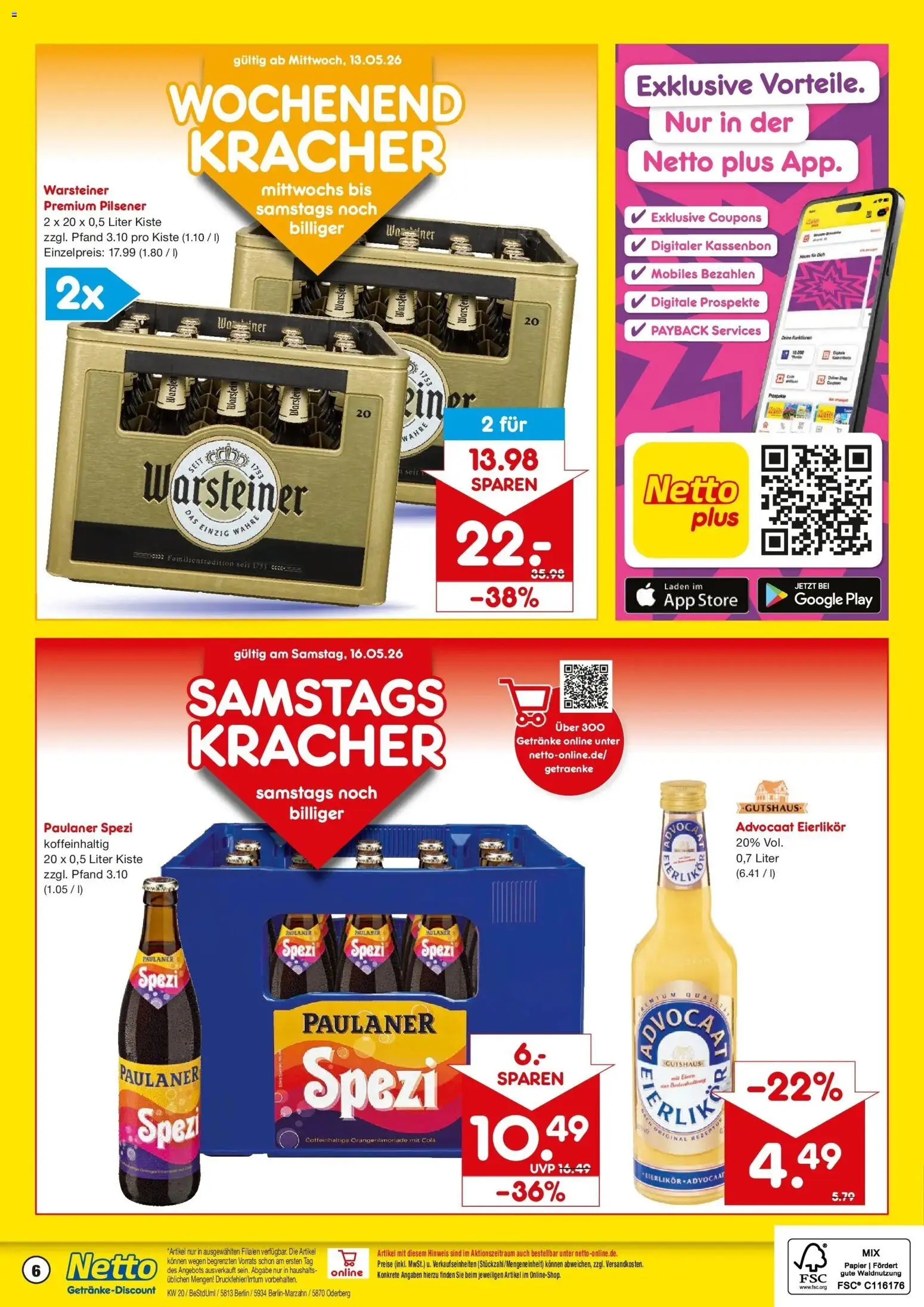 Netto Marken-Discount Prospekt Berlin	 – gültig ab 10.05.2026 | Seite: 6 | Produkte: Cola, Paulaner spezi, Warsteiner, Paulaner