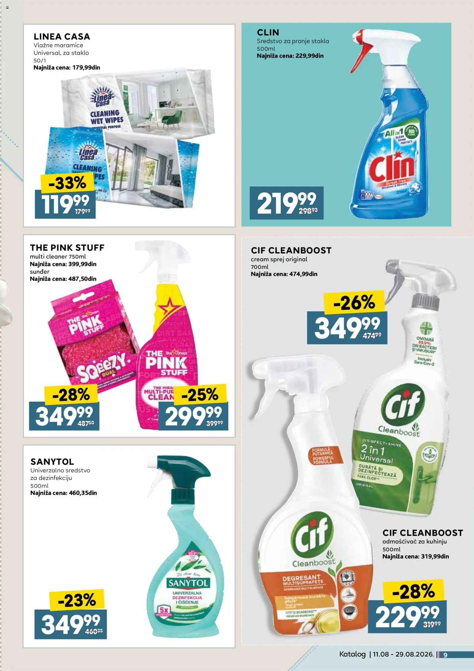Idea katalog - važi od 11.08.2026 | Strana: 9 | Proizvode: Maramice, Staklo, Vlažne maramice, Sanytol