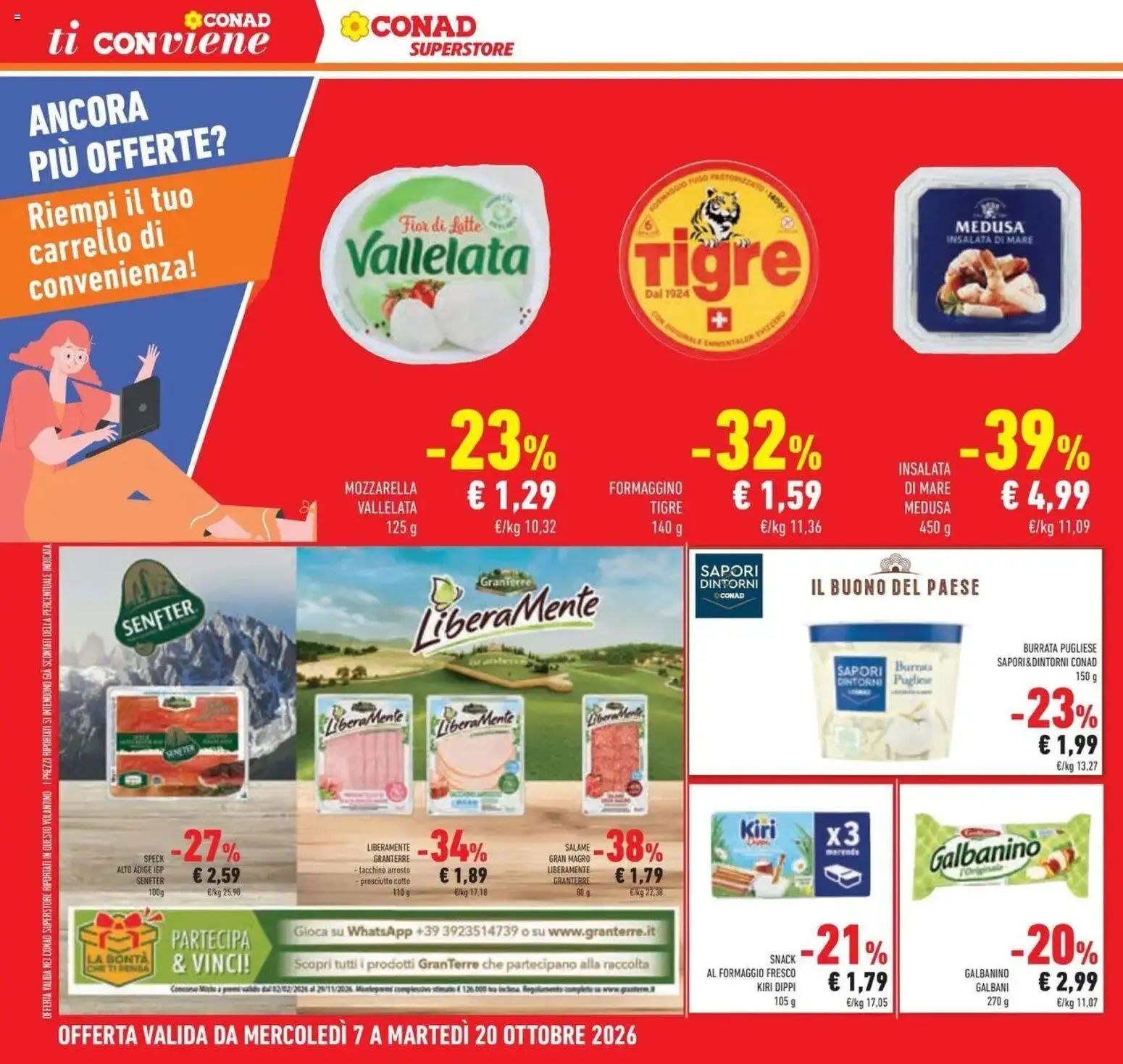 Volantino Conad del 07/10/2026 | Pagina: 44 | Prodotti: Prosciutto Cotto, Salame, Formaggio tigre, Tacchino
