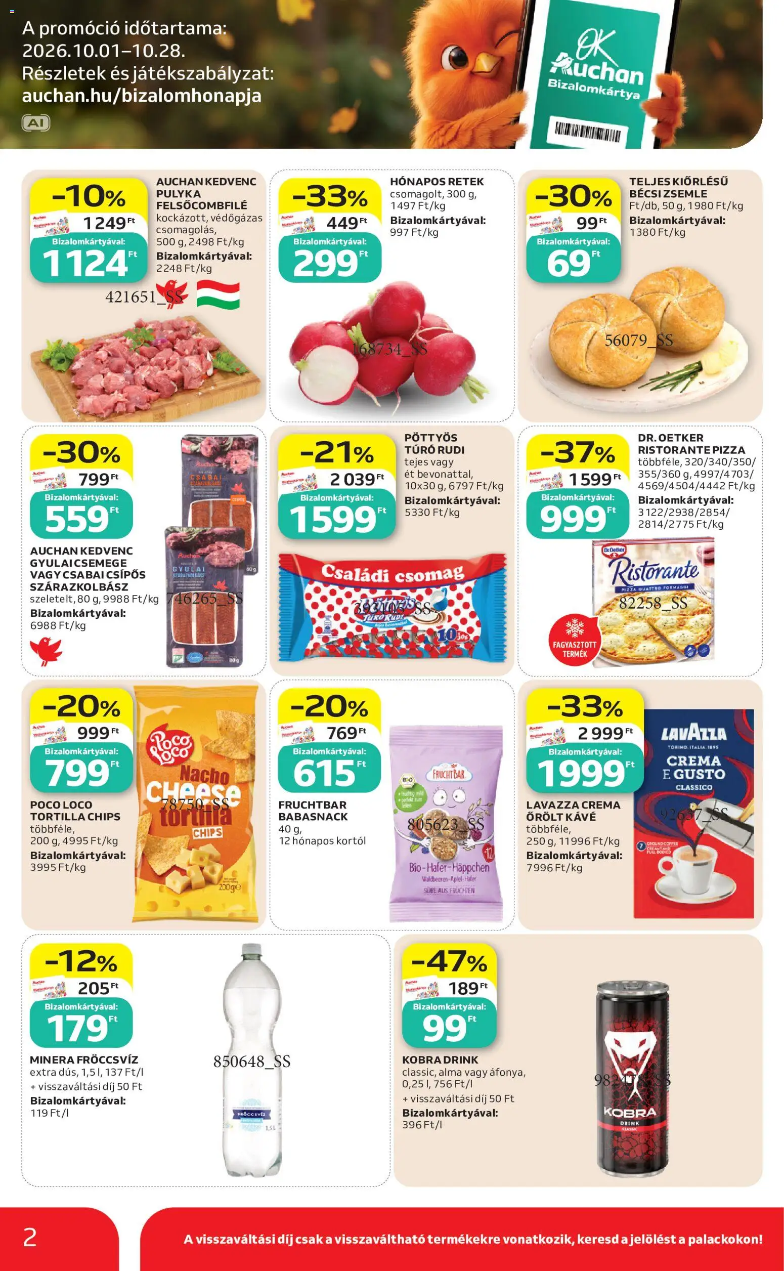 Auchan akciós ujság - amely érvényes a következő dátumtól: 2026.10.01. | Oldal: 2 | Termékek: Túró rudi, Cottage cheese, Lavazza, Pöttyös túró rudi