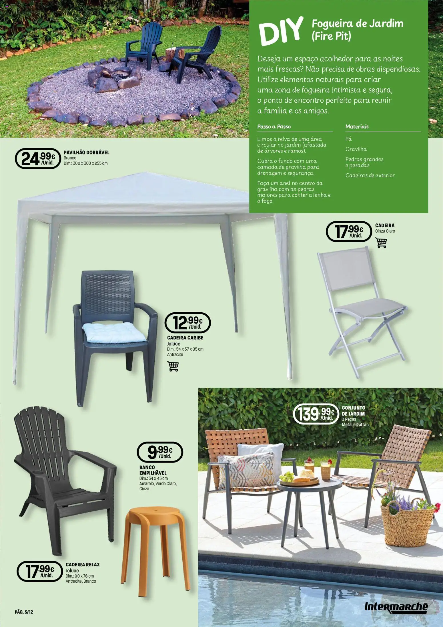 Intermarché folheto Aire Livre Super │ válido de 07.05.2026 | Página: 5 | Produtos: Faca, Banco, Cadeiras de exterior, Cadeira
