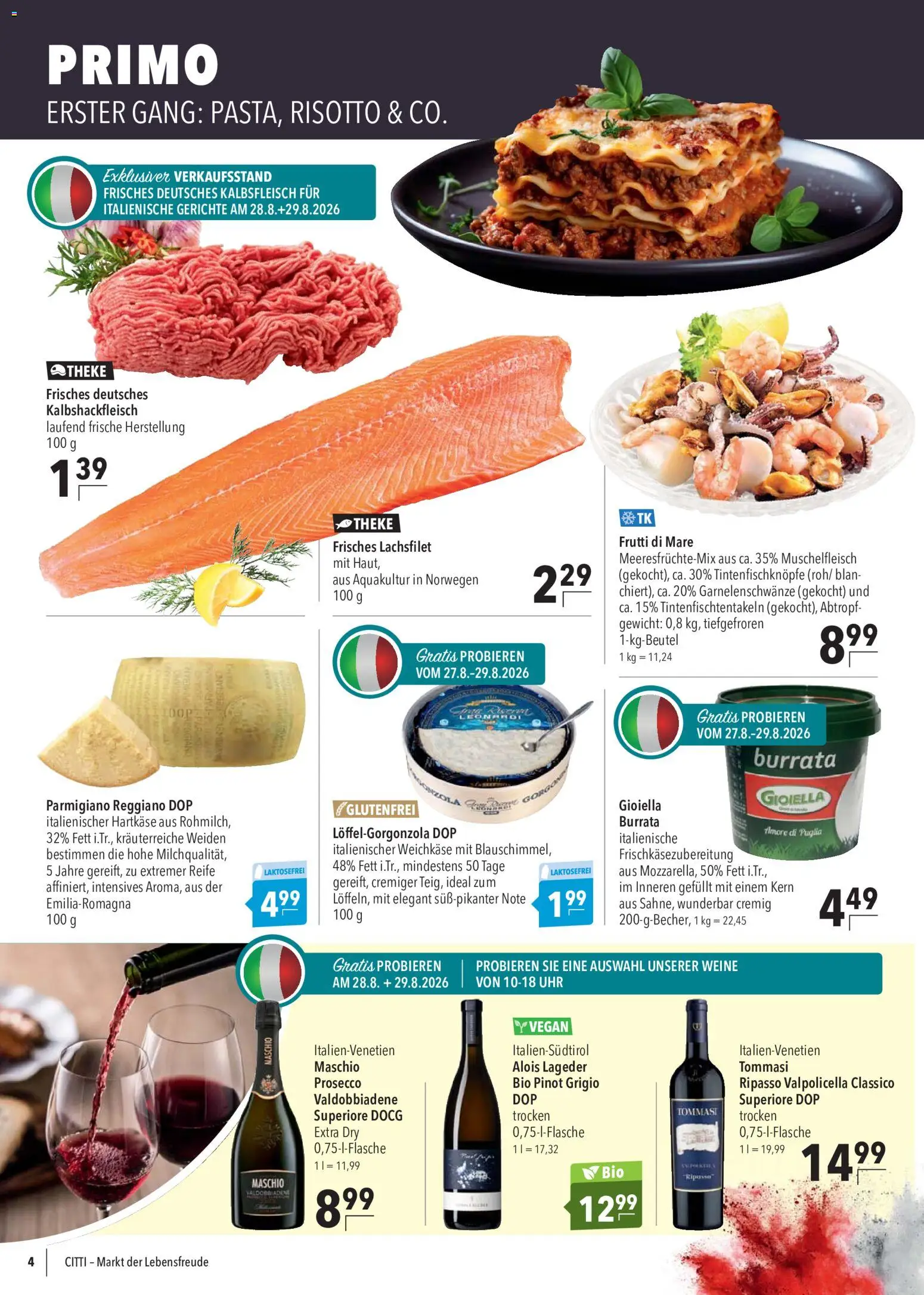 CITTI Markt Prospekt – gültig ab 26.08.2026 | Seite: 4 | Produkte: Theke, Prosecco, Gerichte, Uhr