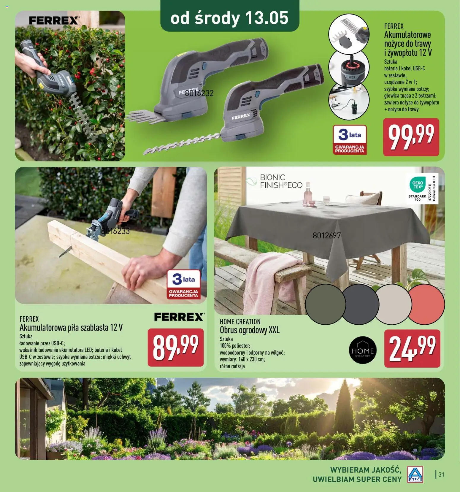 Aldi Gazetka - Katalog ogrodowy od 25.02.2026 | Strona: 31 | Produkty: Trawy, Bateria, Nożyce do trawy, Nożyce do żywopłotu