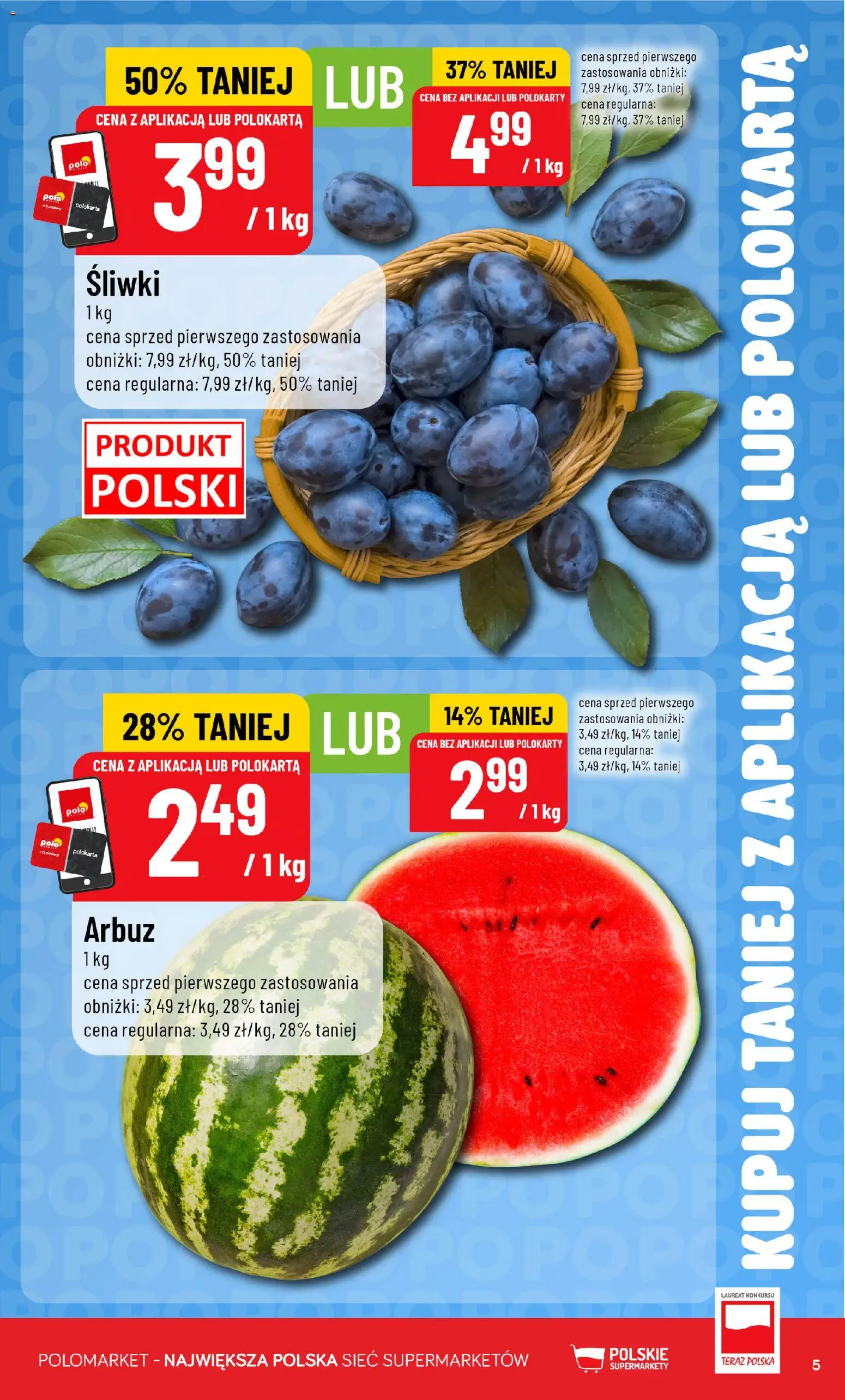 Nowa POLOmarket gazetka od jutra 19.08.2026 | Strona: 5 | Produkty: Arbuz, Śliwki