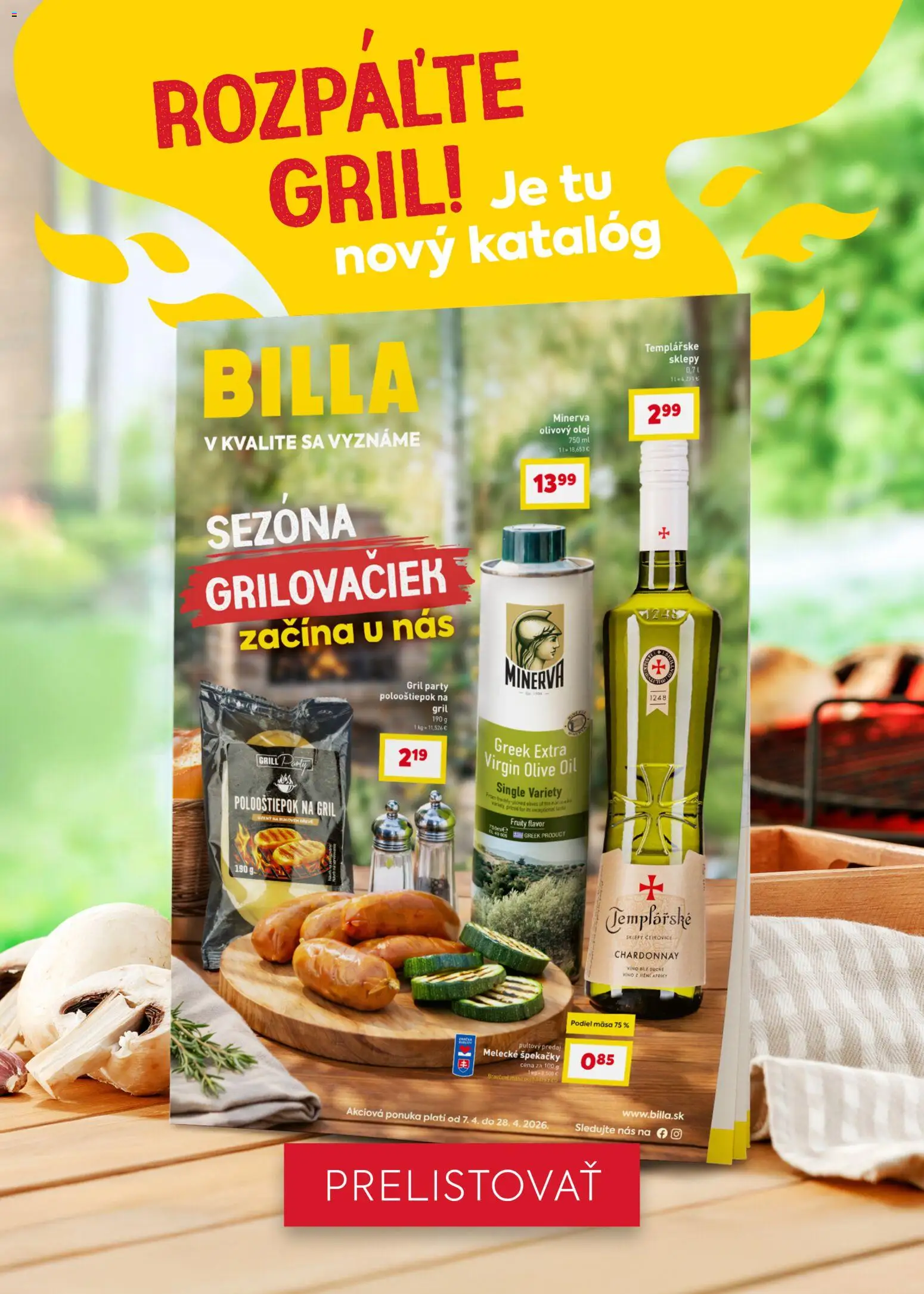 Nové Billa akcie – leták je platný od 22.04.2026 | Strana: 28 | Produkty: Gril, Olej, Víno, Olivový olej