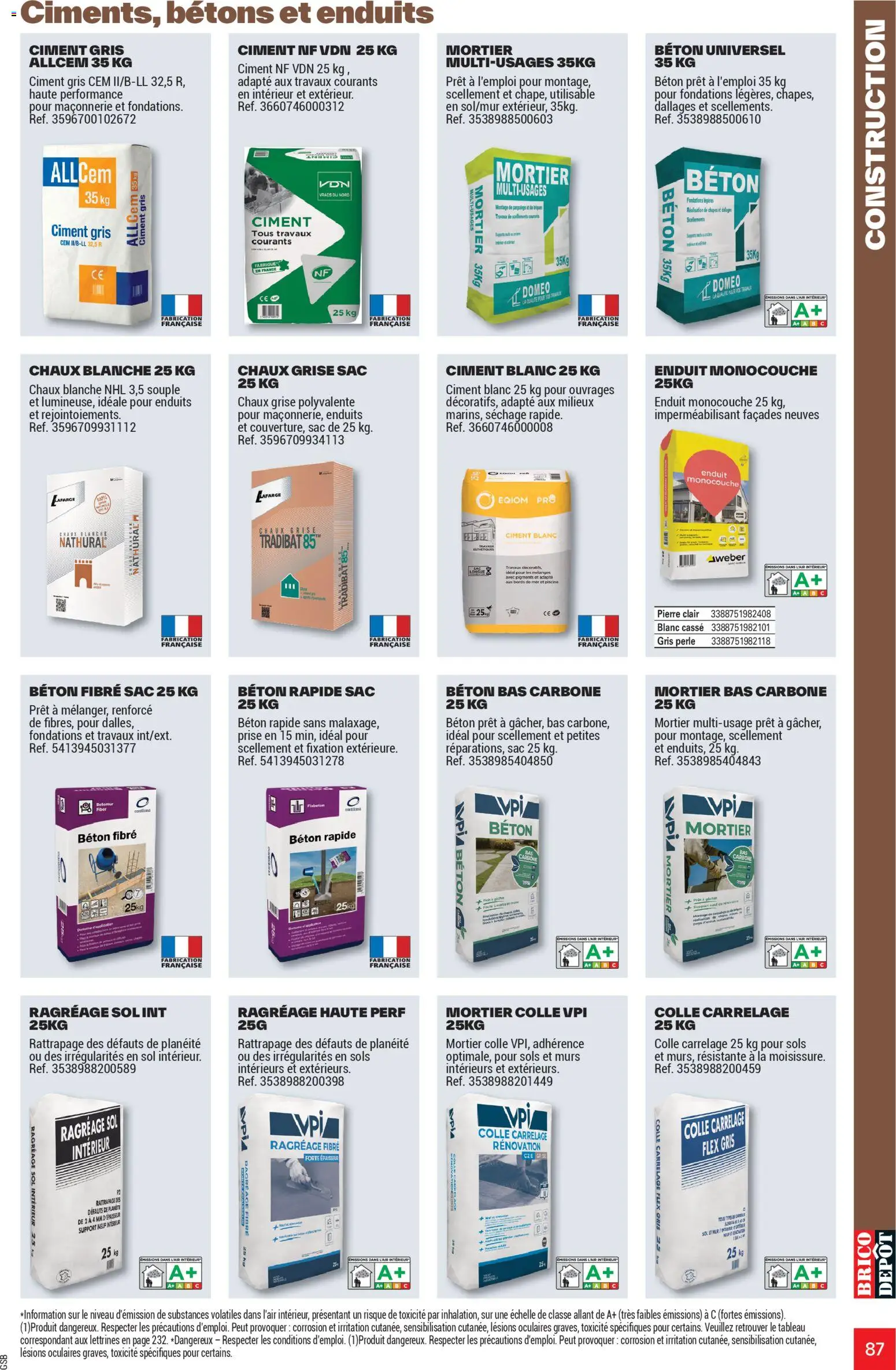 {H1} | Page: 87 | Produits: Sac, Mortier, Prise, Colle