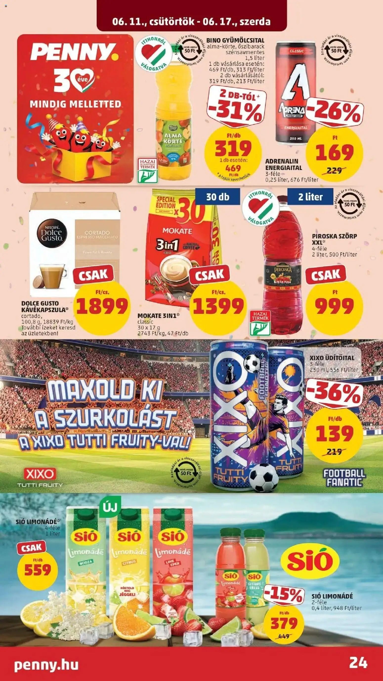PENNY akciós ujság - amely érvényes a következő dátumtól: 11.06.2026 | Oldal: 24 | Termékek: Dolce Gusto, Körte, Gyümölcsital, Limonádé