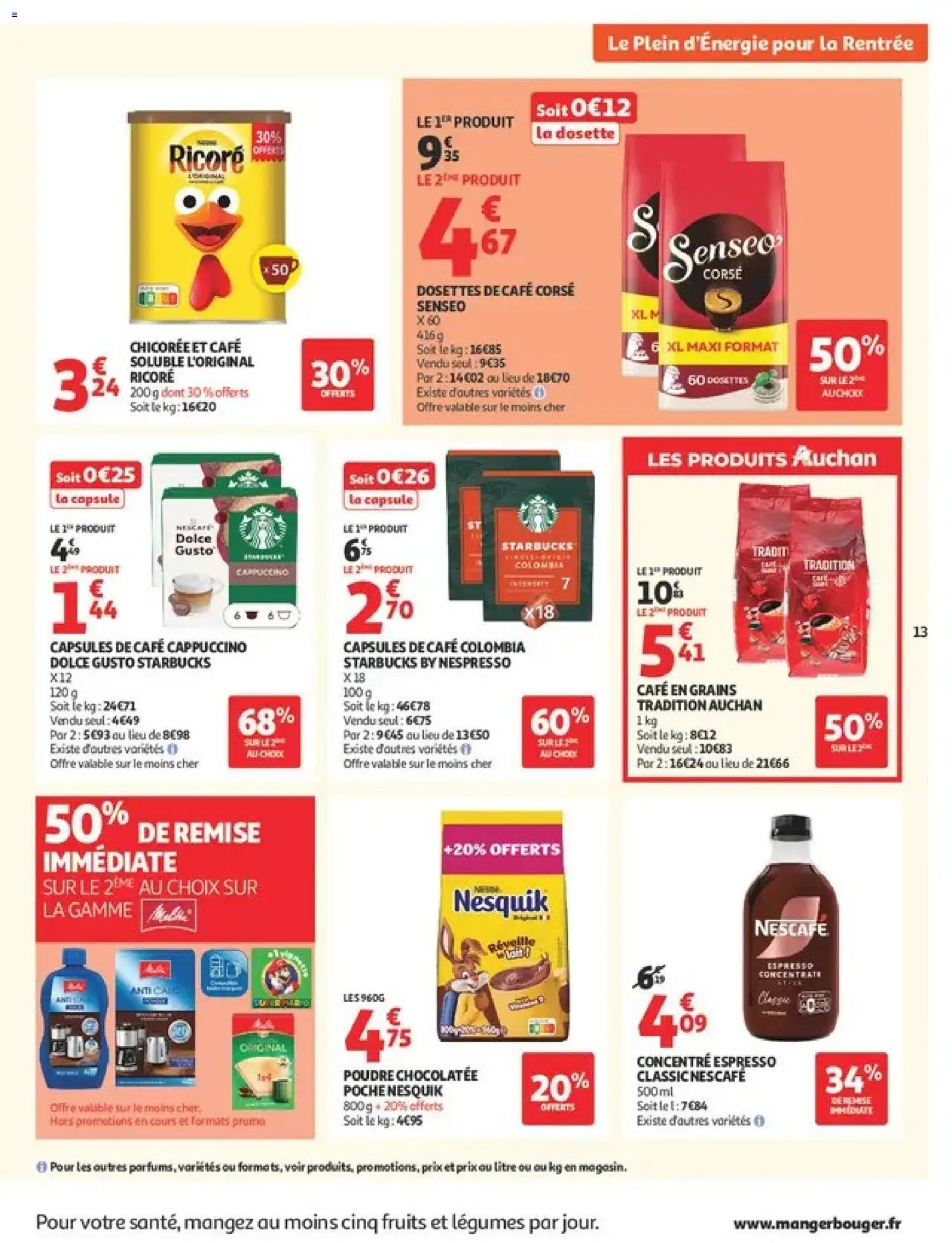 {H1} | Page: 13 | Produits: Senseo, Cappuccino, Dolce Gusto, Café en grains