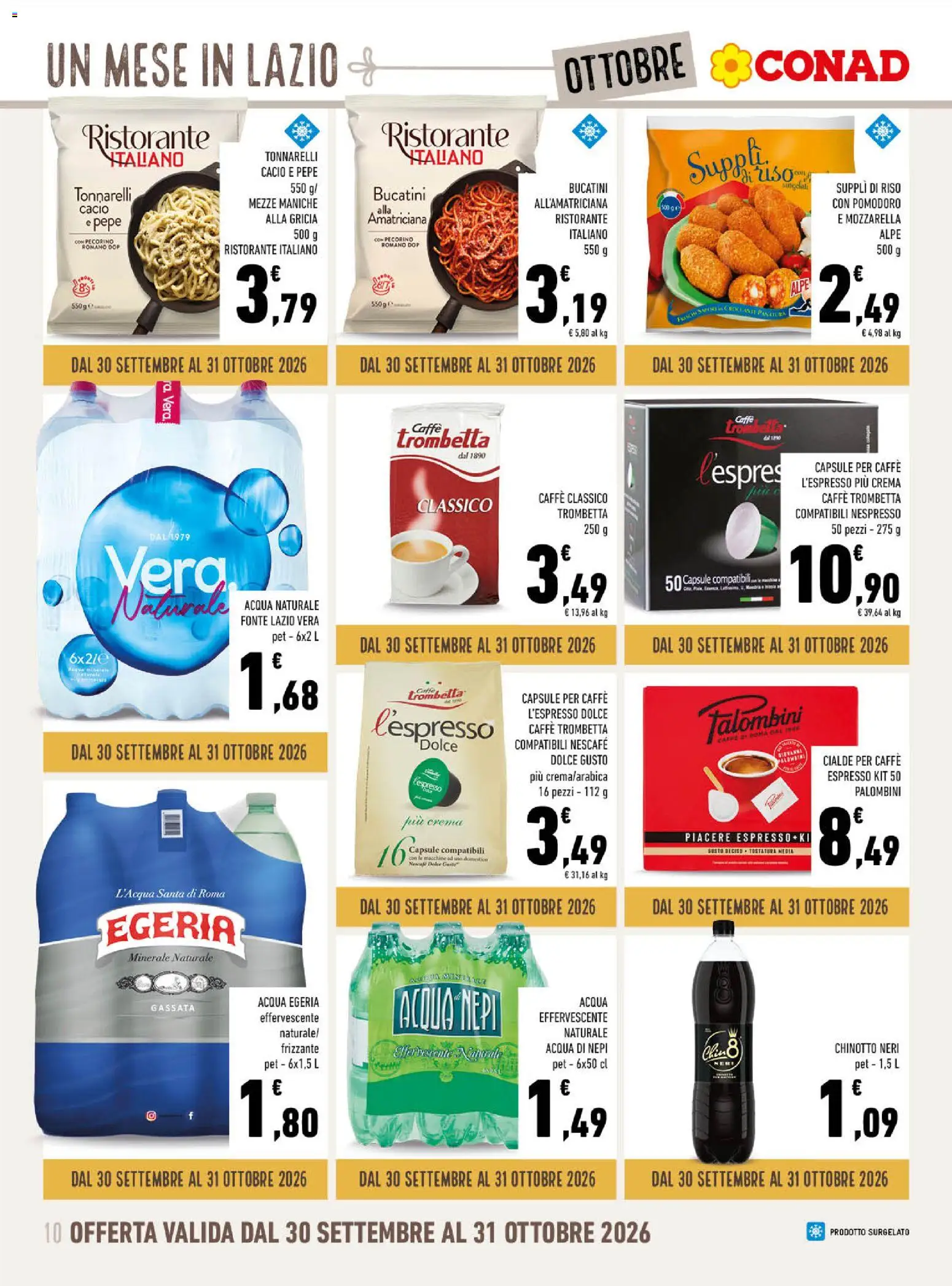 Volantino Spazio Conad del 30/09/2026 | Pagina: 10 | Prodotti: Acqua, Mozzarella, Pomodoro, Cialde
