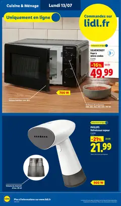 LIDL - Prévisualisation de SILVERCREST Four à micro-ondes, Four à micro-ondes avec 6 niveaux de puissance (150, 300, 400, 500, 600, 700 W) et une capacité intérieure d'env. 20 L. valide à partir de 09/07/2026 | Page: 64