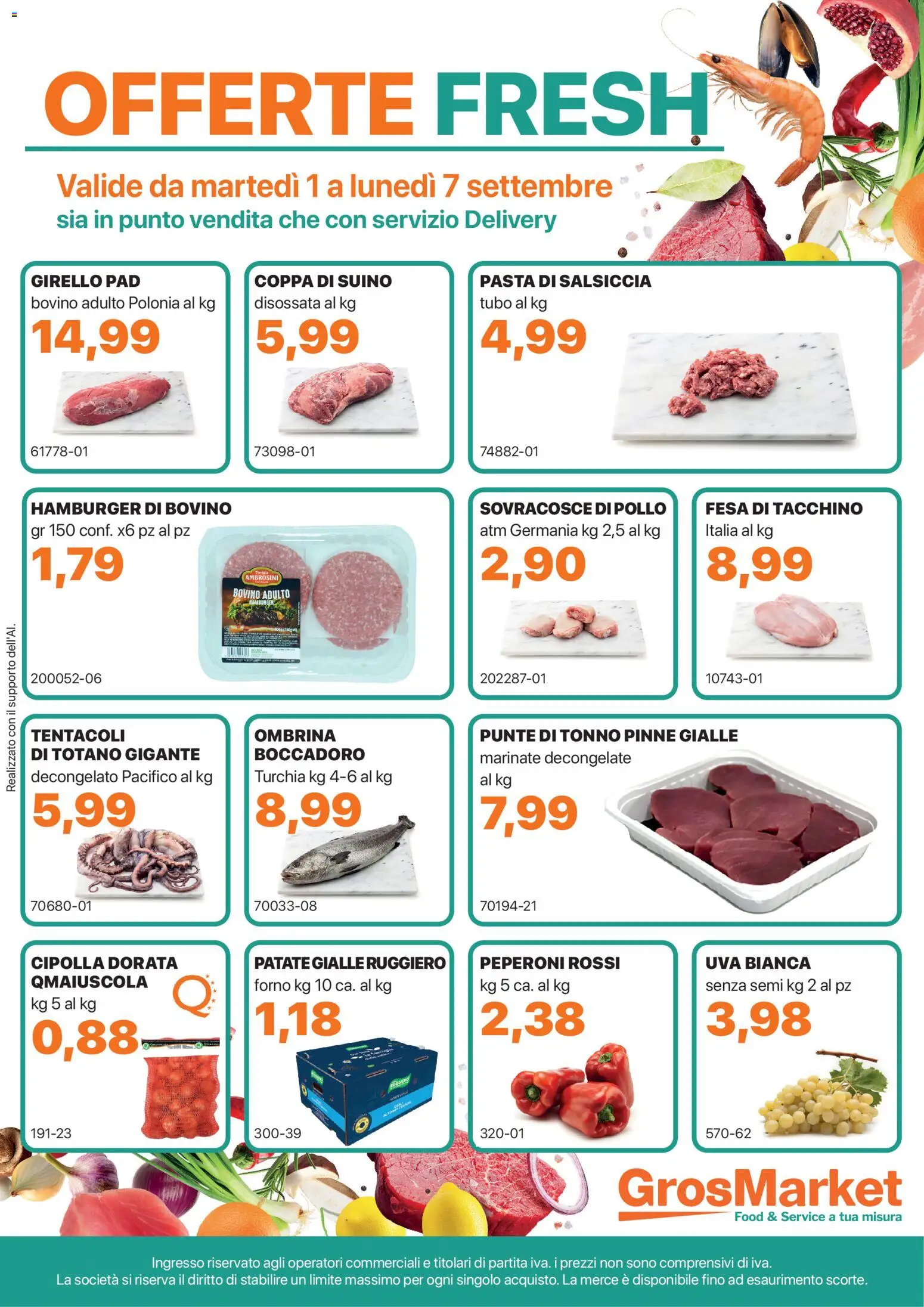 Volantino Sogegross del 01/09/2026 | Pagina: 1 | Prodotti: Pollo, Peperoni, Tubo, Girello