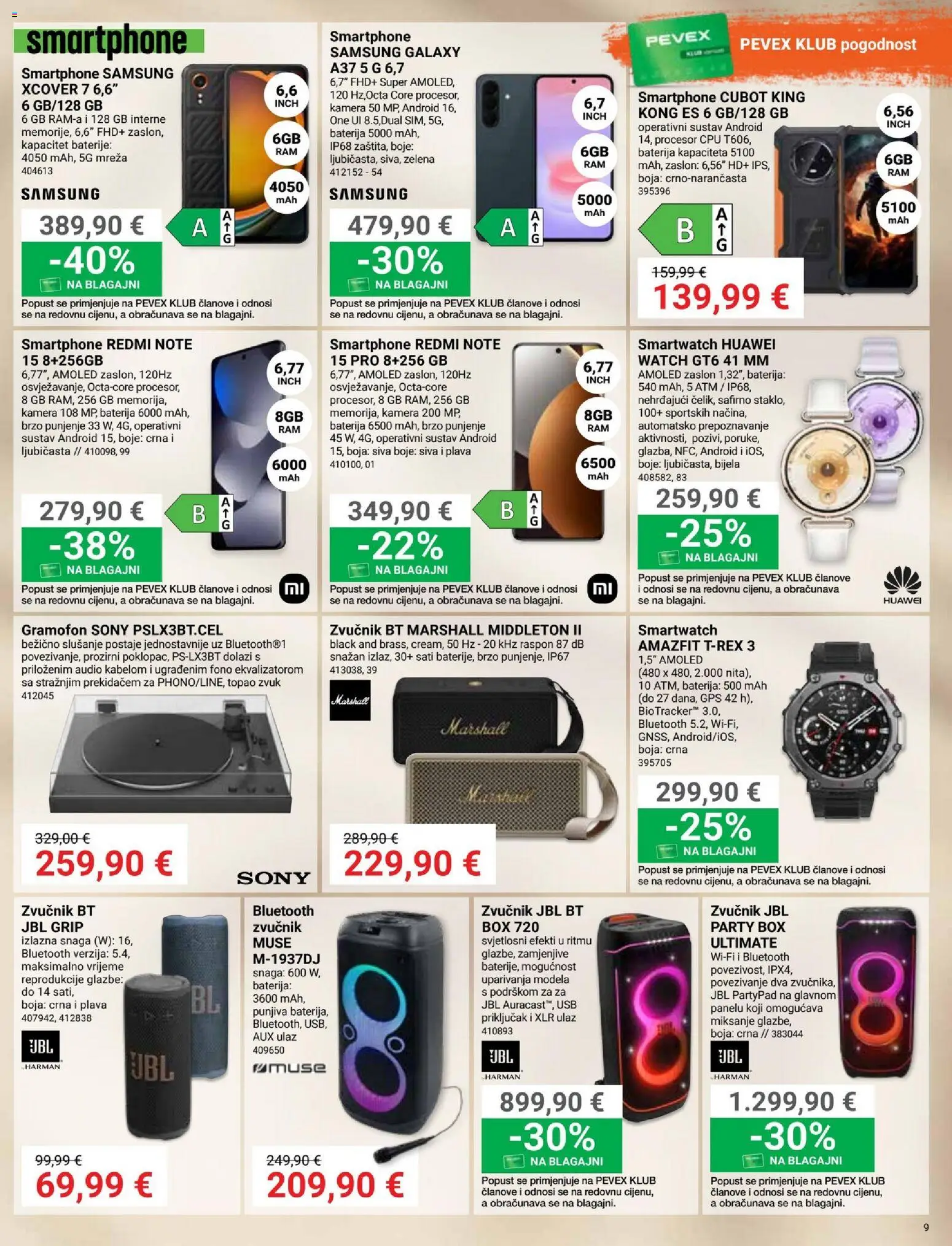 Pevex katalog | vrijedi od 23.07.2026 | Stranica: 9 | Proizvodi: Baterija, Baterije, Zvučnik, USB