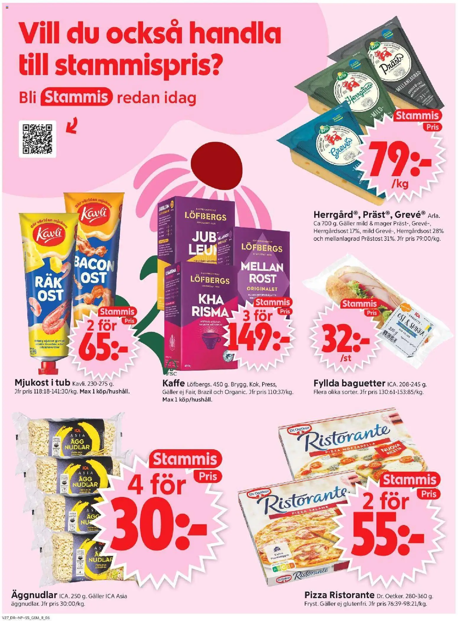 ICA Supermarket reklamblad aktuell från 29/06/2026 | Sida: 8 | Produkter: Bacon, Ost, Mjukost, Pasta