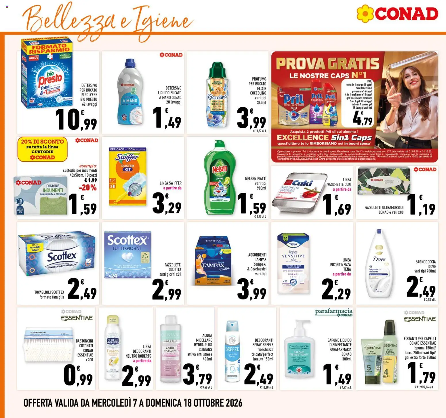Volantino Conad del 07/10/2026 | Pagina: 22 | Prodotti: Fazzoletti, Acqua, Limone, Assorbenti