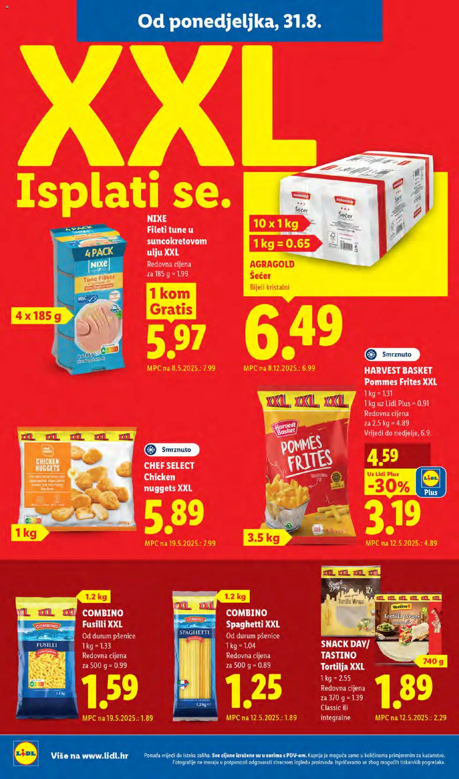 Lidl katalog | vrijedi od 31.08.2026 | Stranica: 6 | Proizvodi: Pommes frites, Šećer, Pasta, Tuna