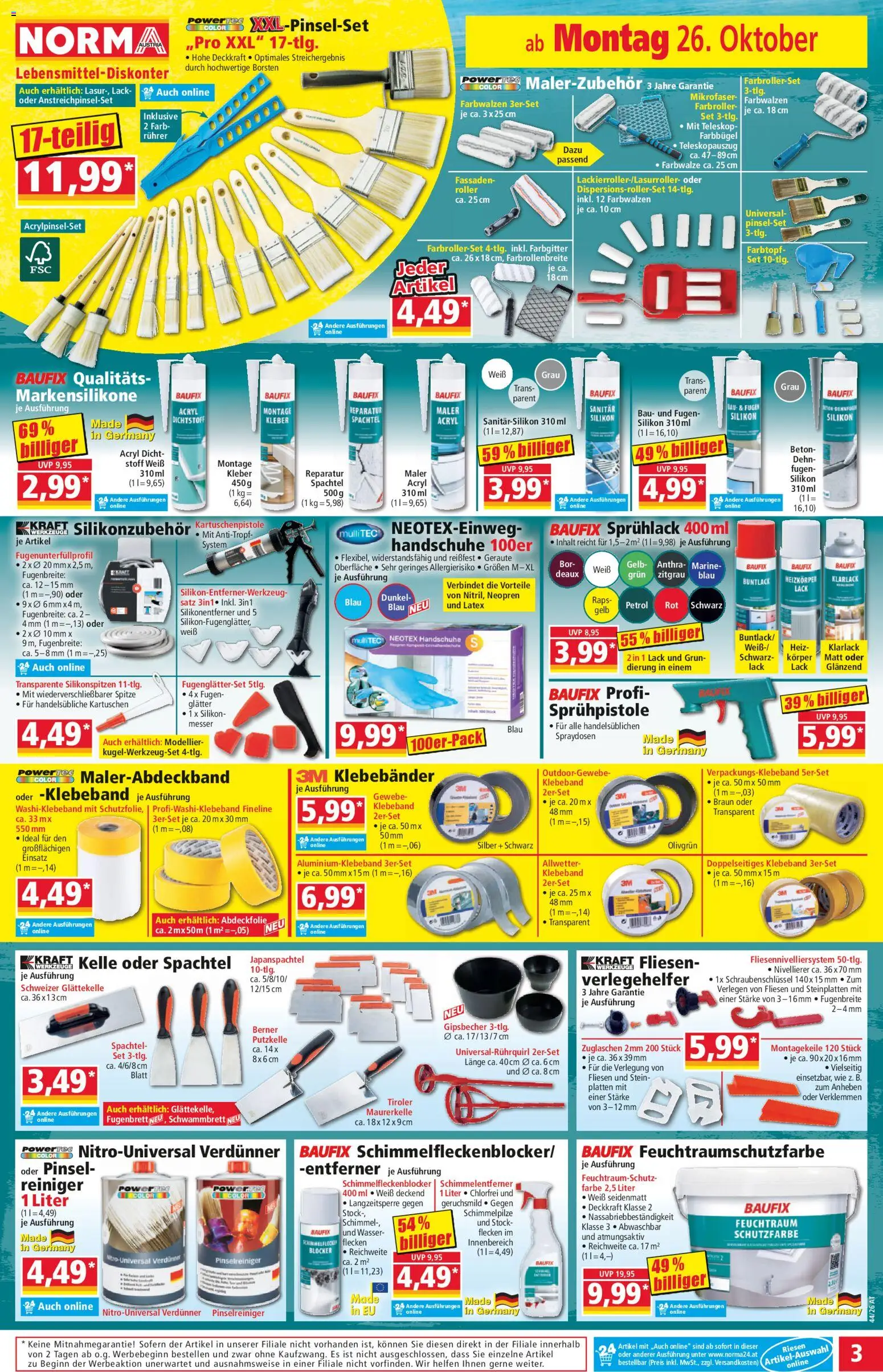 Norma Flugblatt gültig ab 26.10.2026 | Seite: 3 | Produkte: Wasser, Handschuhe, Heizkörper, Pinsel
