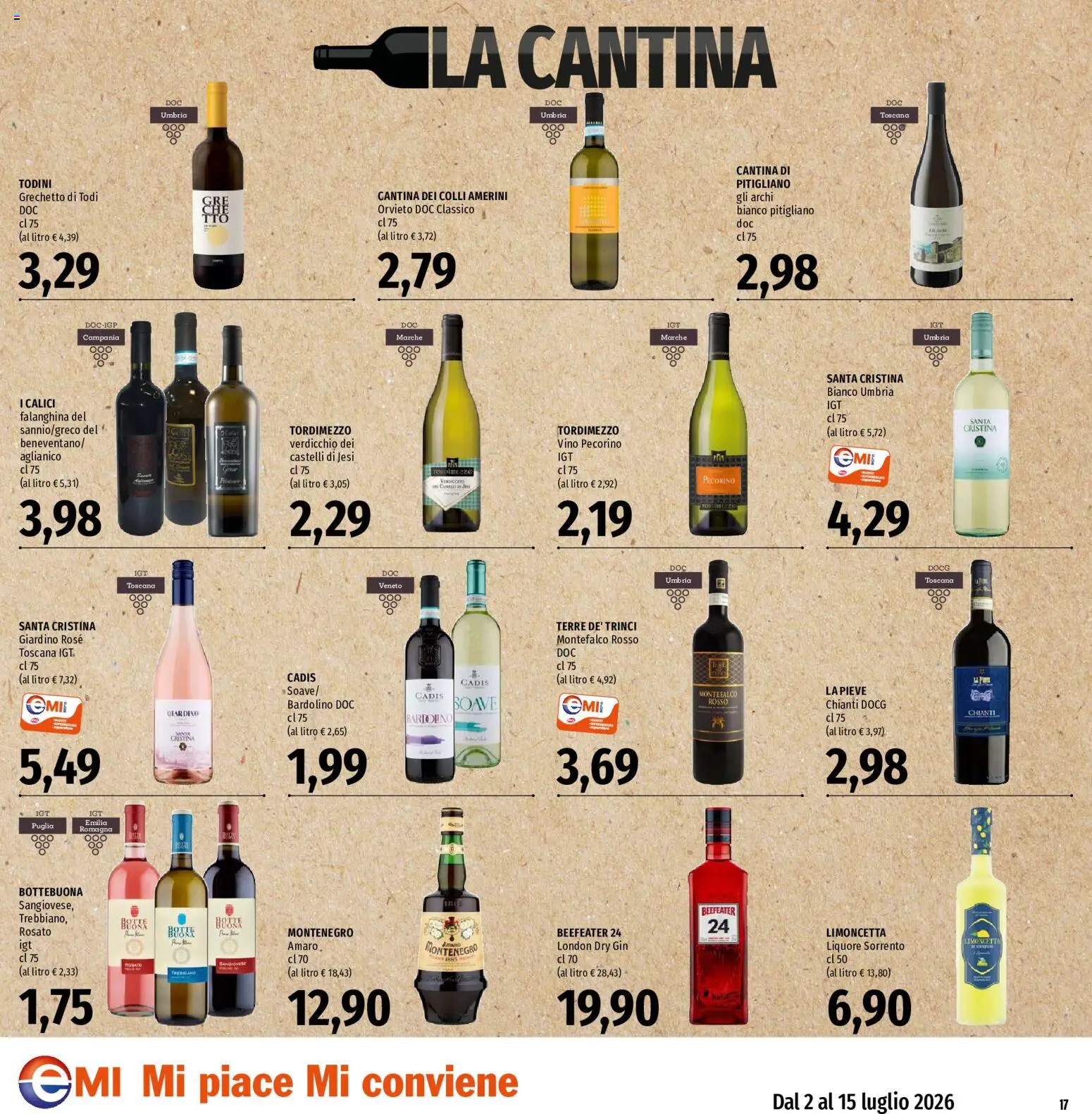 Volantino EMI del 02/07/2026 | Pagina: 17 | Prodotti: Gin, Vino, Liquore, Pecorino