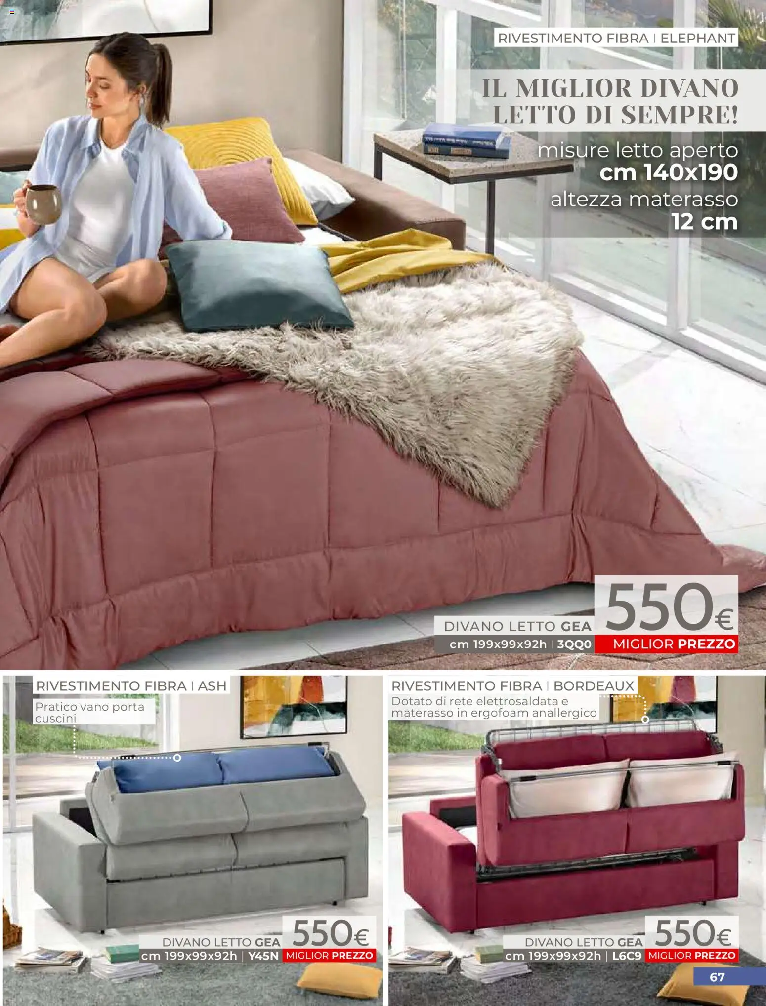 Volantino Mondo Convenienza del 01.04.2026 | Pagina: 69 | Prodotti: Divano letto, Letto, Materasso, Divano