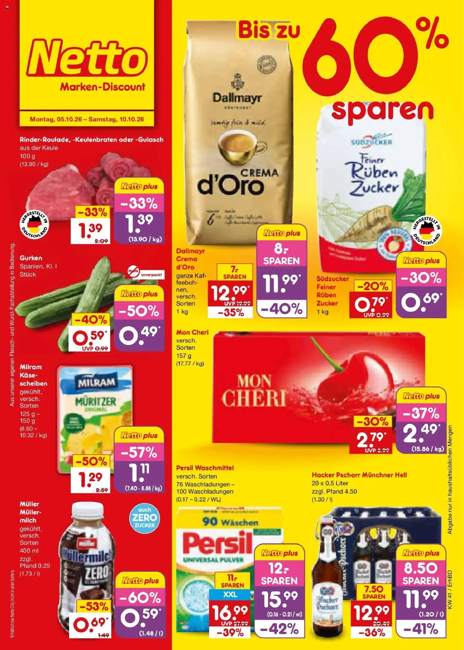 Netto Marken-Discount Prospekt Ergolding – gültig ab 05.10.2026 | Seite: 1 | Produkte: Milch, Milram, Zucker, Gurken