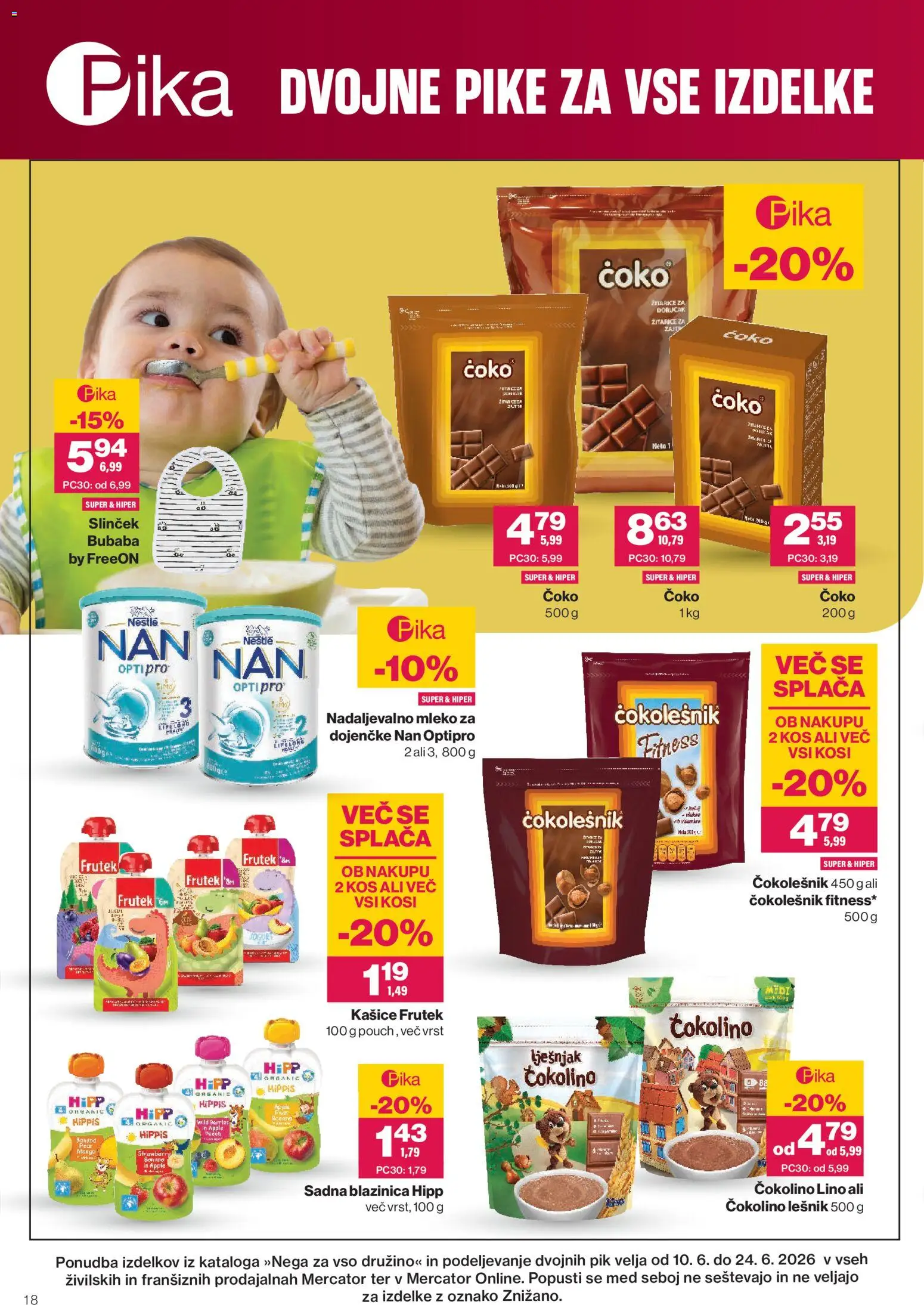 Novi Mercator katalog ponudbe – veljaven od 09.06.2026 | Stran: 18 | Izdelki: Kos, Čokolino, Mleko, Jogurt