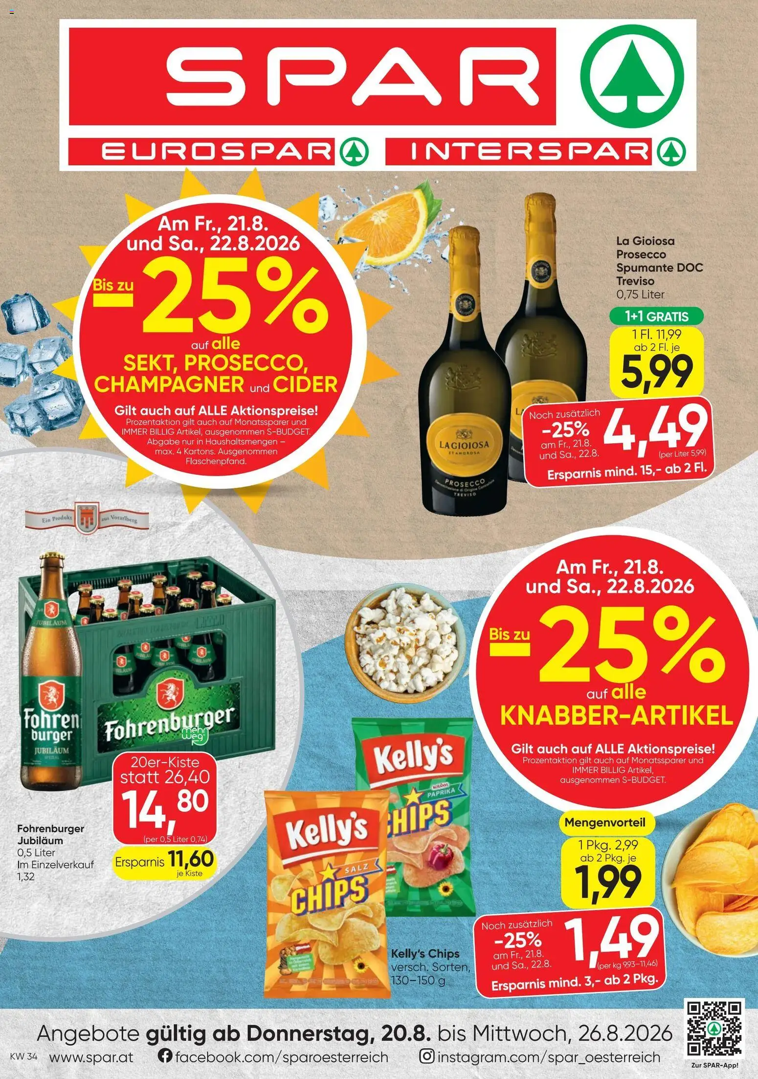 Spar - Flugblatt gültig ab 20.08.2026 | Seite: 1 | Produkte: Chips, Burger, Salz, Prosecco