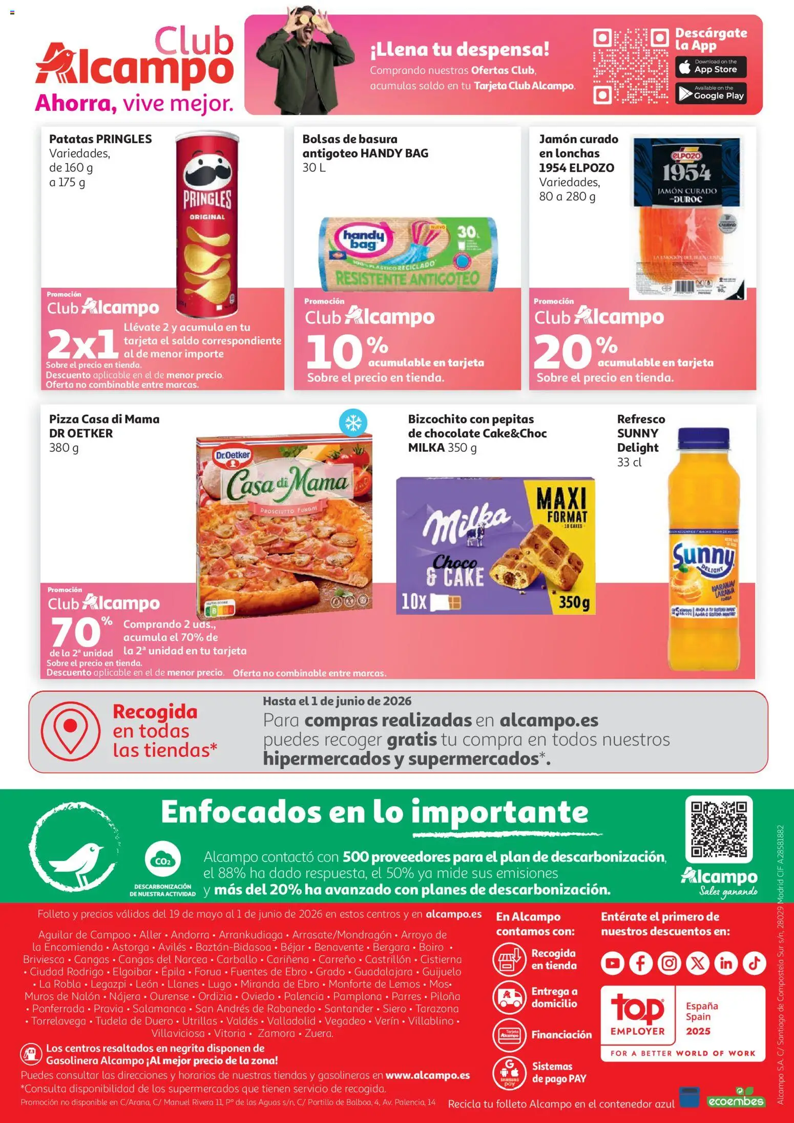Alcampo folleto │ válido desde el 19.05.2026 | Página: 8 | Productos: Chocolate, Jamón, Pizza, Patatas Pringles